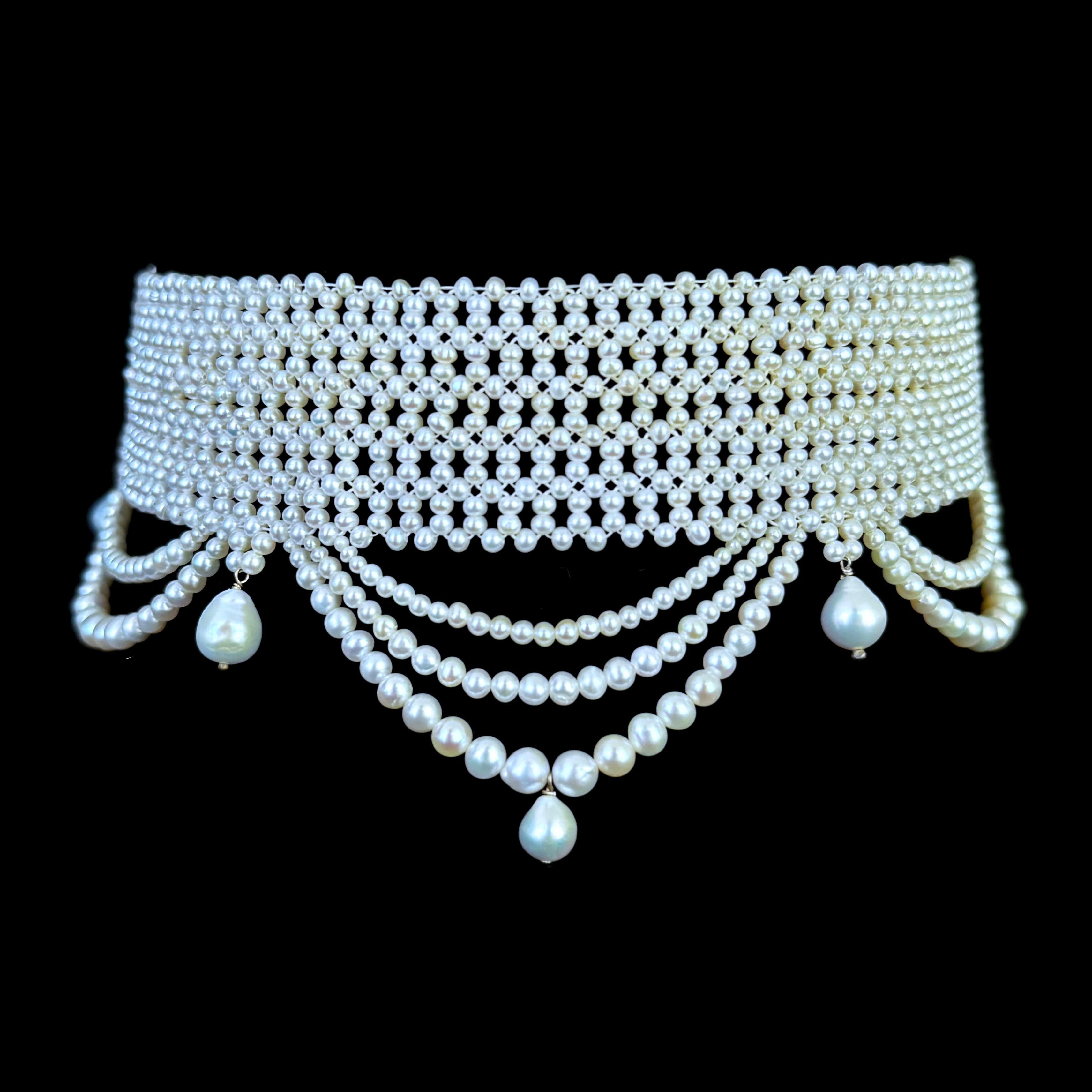 Marina J. Draped Seed Pearl Woven Choker with Sliding Clasp In New Condition For Sale In Los Angeles, CA