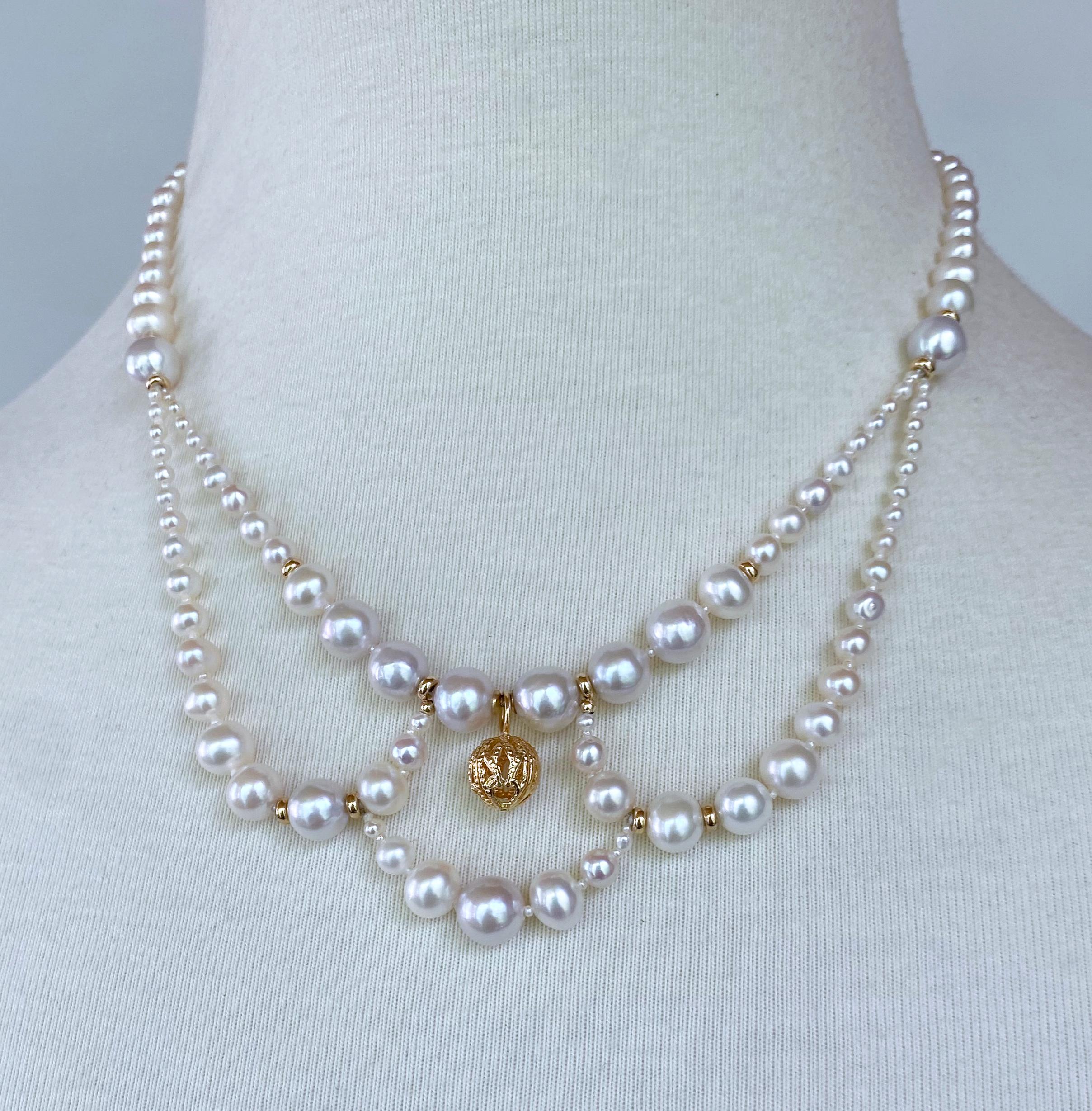 Marina J. Draped Victorian Inspired Pearl & Solid 14k Yellow Gold Necklace For Sale 1
