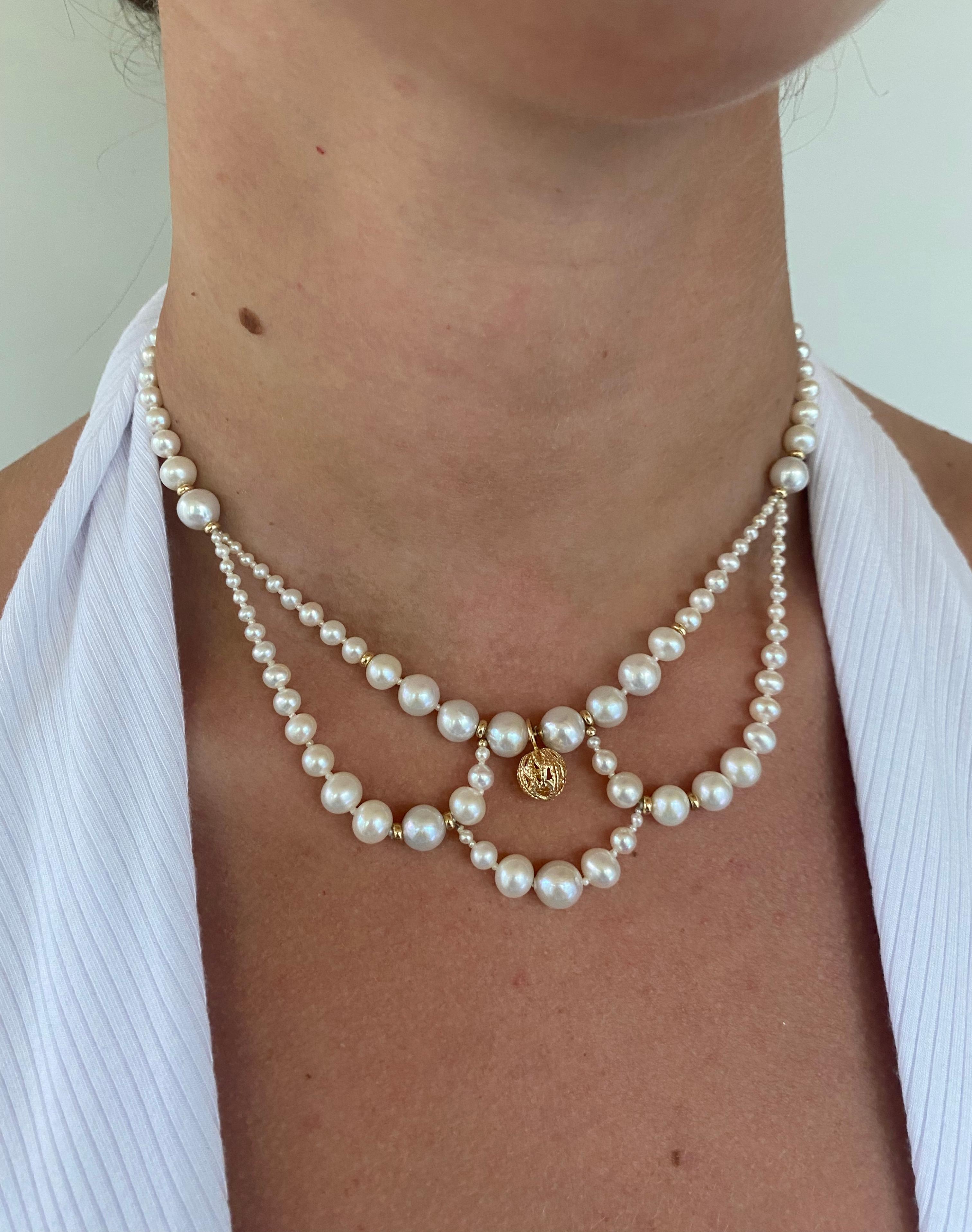 Marina J. Draped Victorian Inspired Pearl & Solid 14k Yellow Gold Necklace For Sale 2
