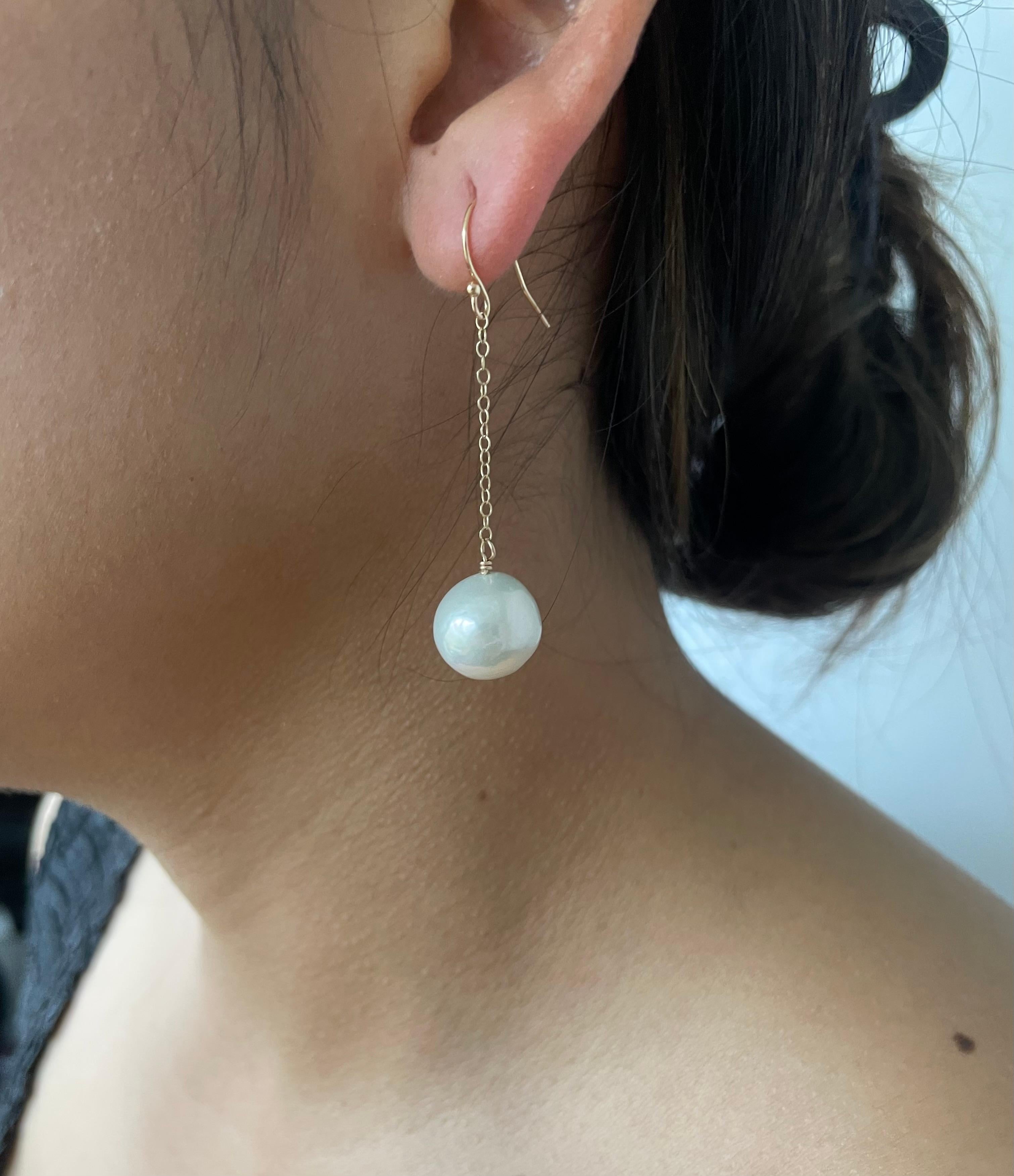 Bead Marina J. Earring with solid 14k Yellow Gold Chain & Hook For Sale