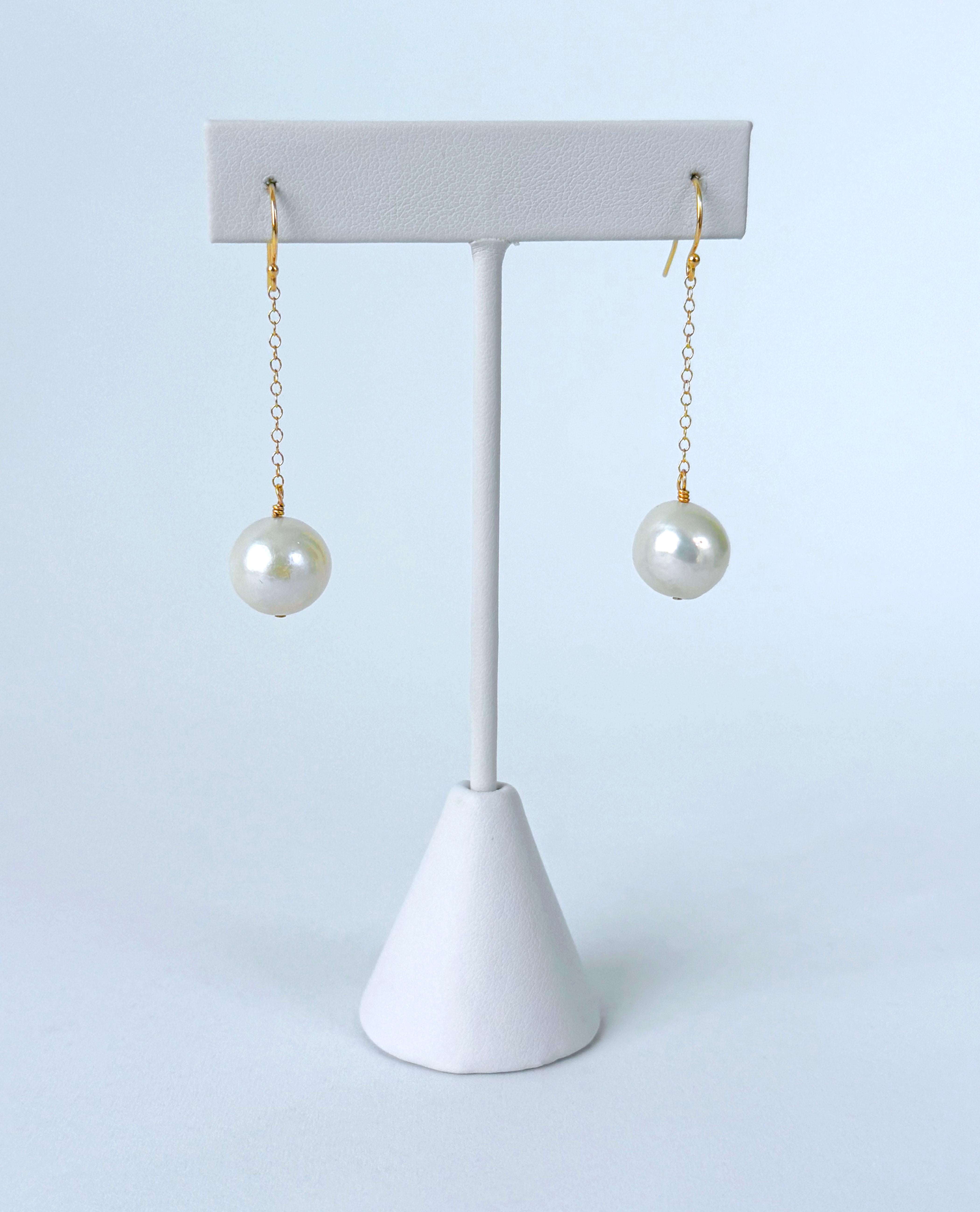 Marina J. Earring with solid 14k Yellow Gold Chain & Hook For Sale 1