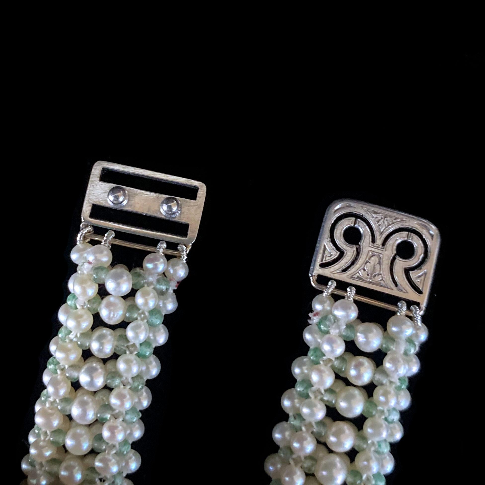 Cushion Cut Marina J Edwardian Diamond, Enamel, Platinum, Gold Watch & Woven Pearl Bracelet For Sale