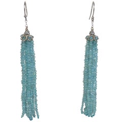 Marina J Faceted Aquamarine Tassel Earrings with 14 K White Gold Chain and Hook Marina J Faceted Aquamarine Tassel Earrings with 14 K White Gold Chain and Hook