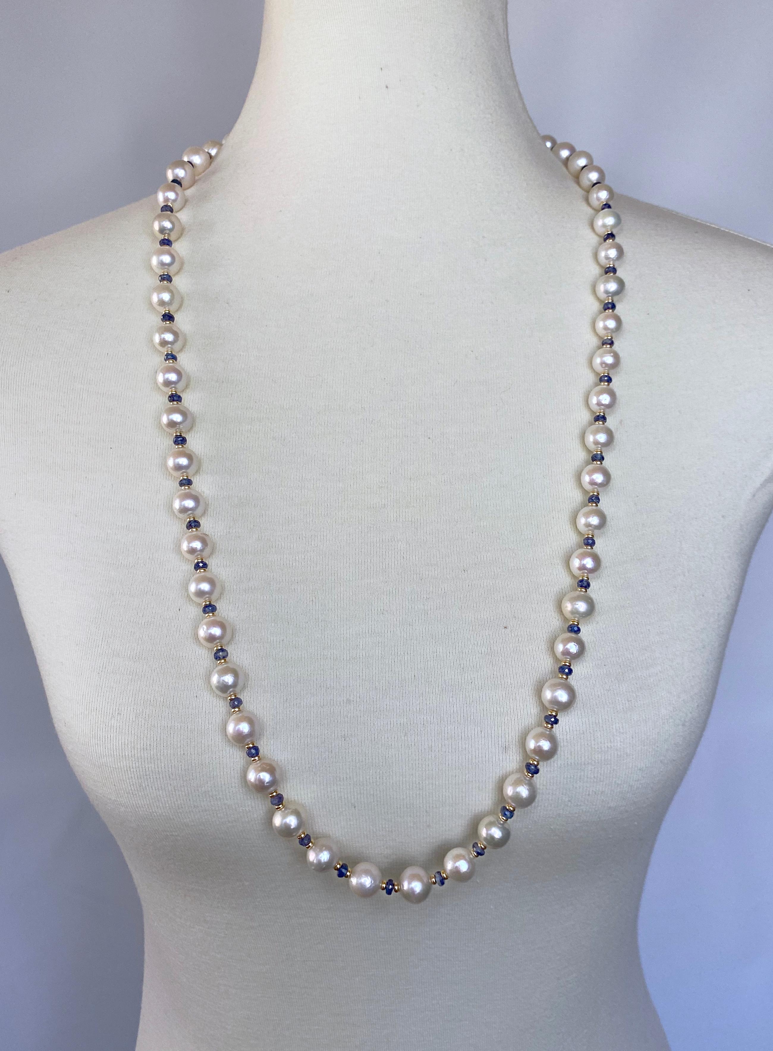 Marina J - Sautoir en or jaune 14 carats avec perles et saphirs bleus facettés 3