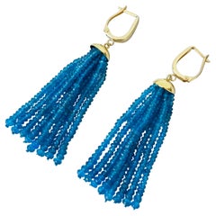 Marina J. Faceted London Blue Topaz Tassel Earrings with 14 karat Gold Hooks