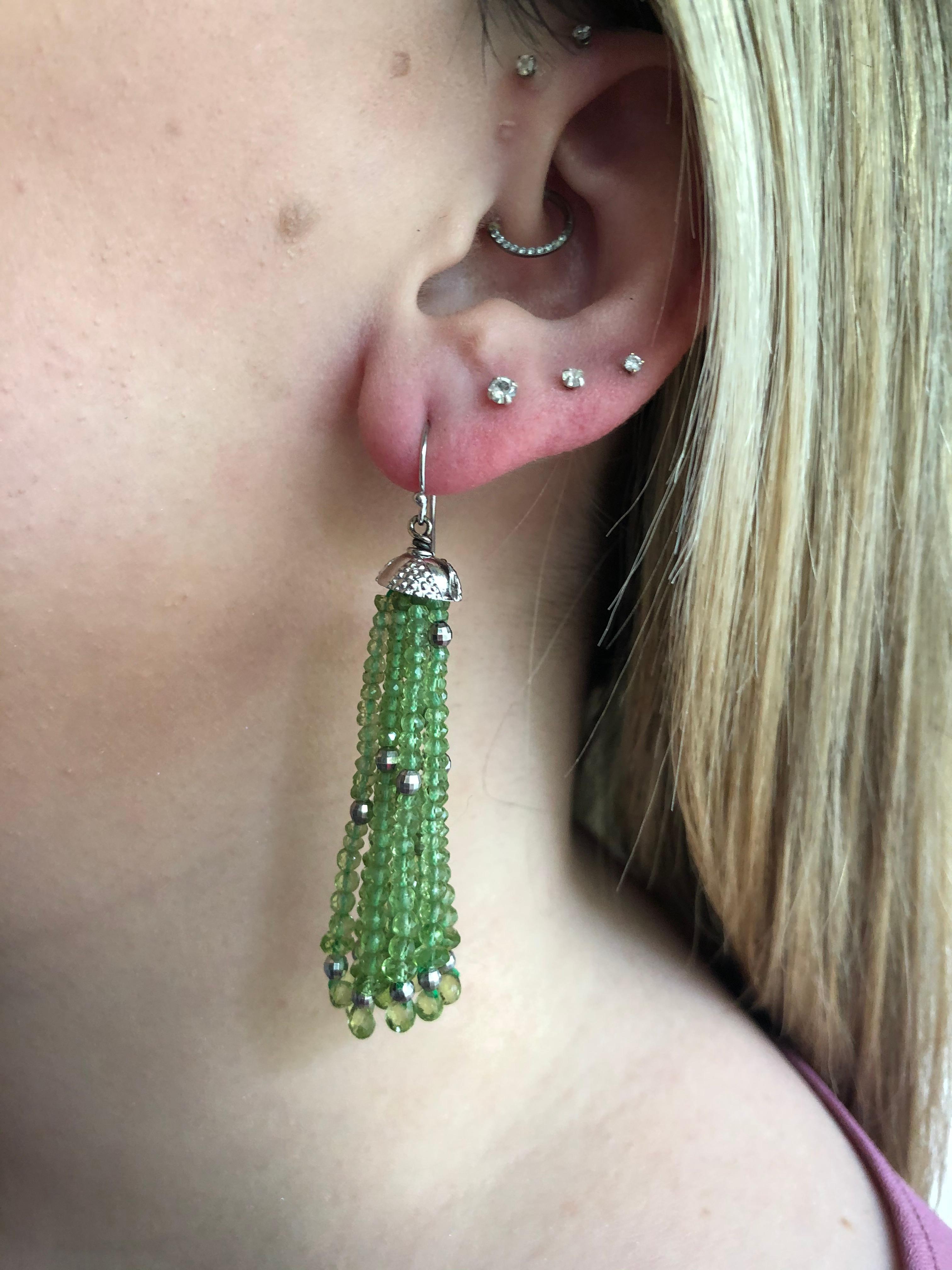 Women's Marina J Faceted Period beads and Briolets with Silver cups Tassel Earrings 