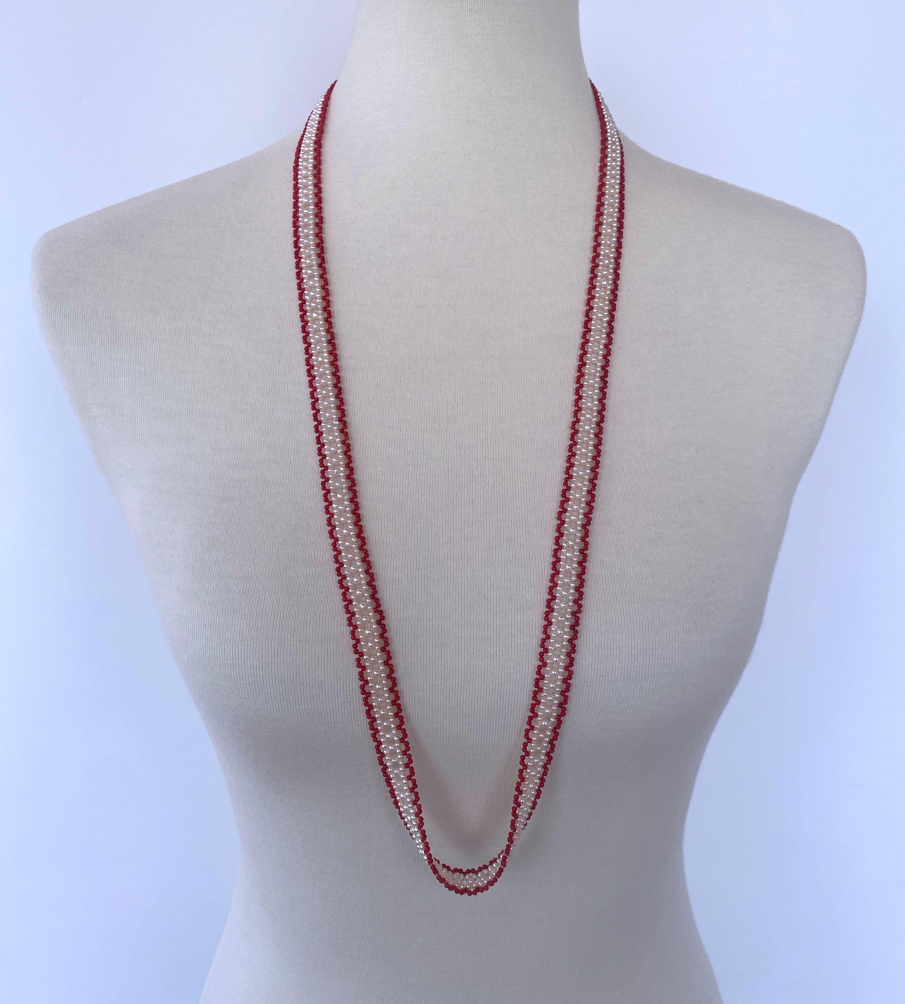 Bead Marina J. Fine Woven Coral & Pearl Satuoir with Baroque Tassel & 14k Yellow Gold