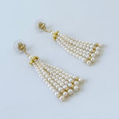 Marina J. Floral Studded Pearl Graduated Tassel Earrings with 14k Yellow Gold