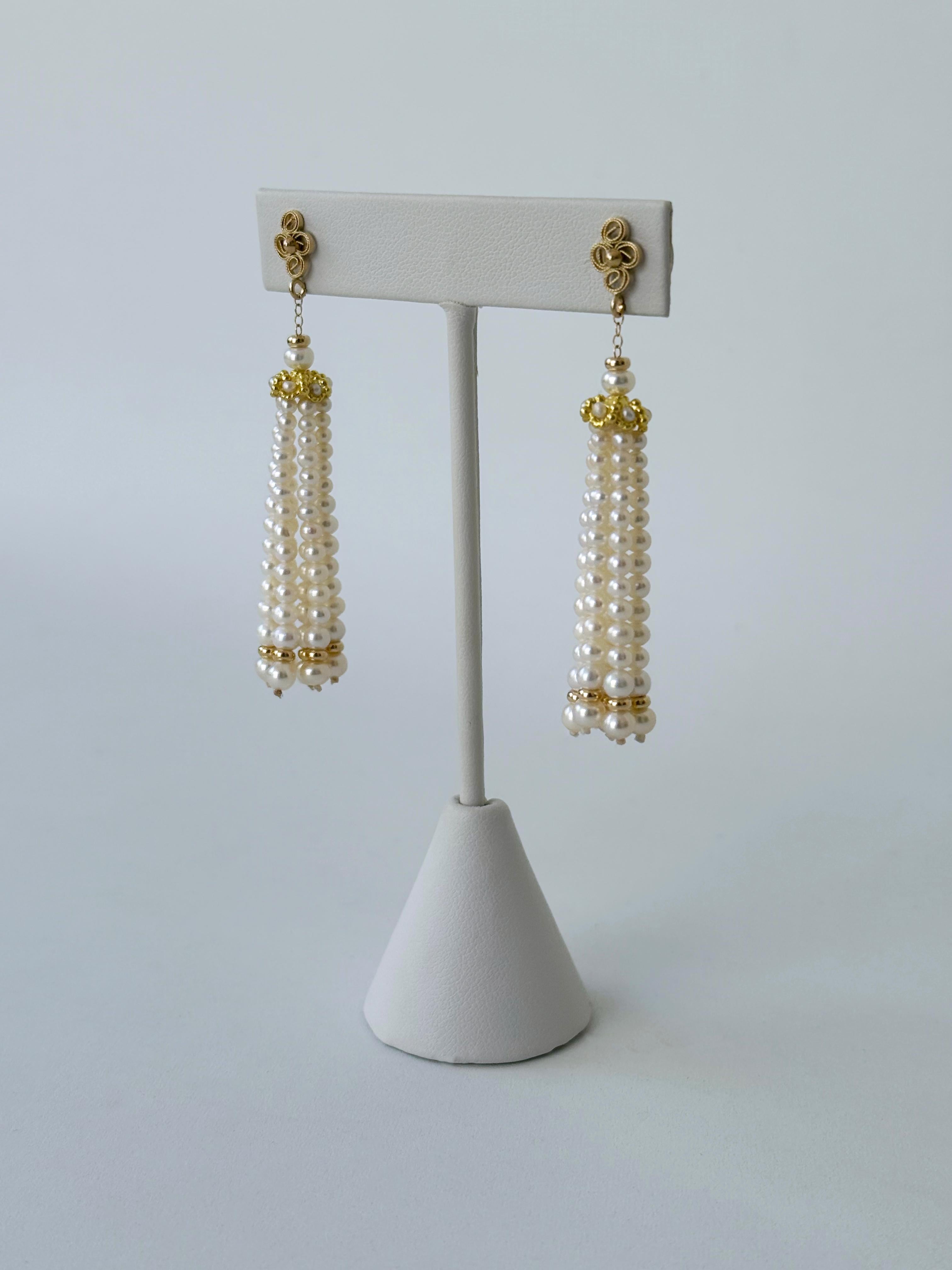 Marina J. Orecchini di perle tempestate e graduati con nappe in oro giallo 14k In condizioni Nuovo in vendita a Los Angeles, CA