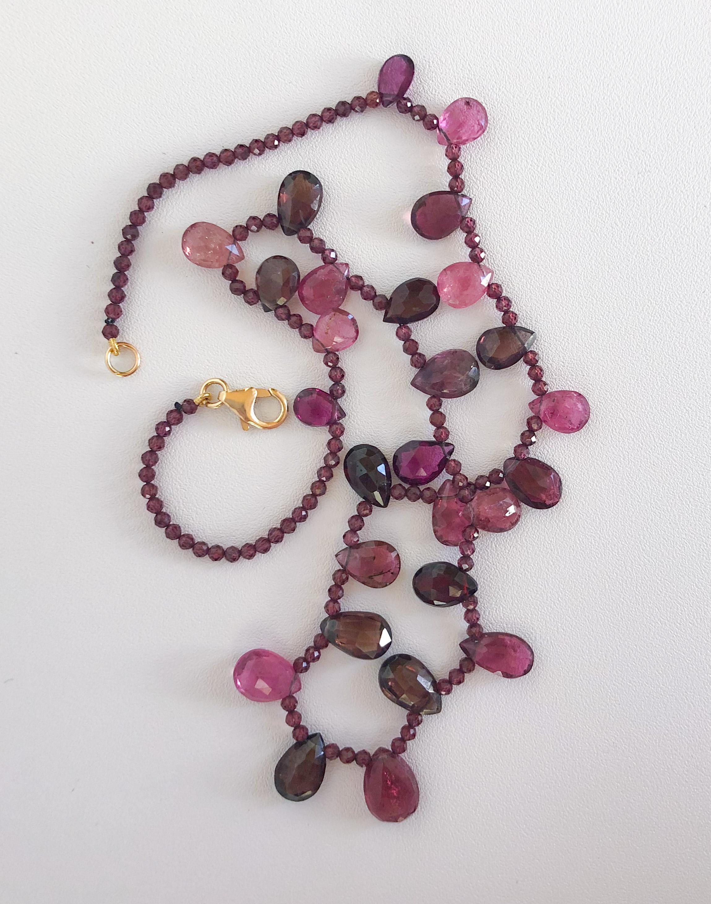 Marina J. Granat und mehrfarbiger rosa Turmalin Halskette mit Silberverschluss im Zustand „Neu“ im Angebot in Los Angeles, CA