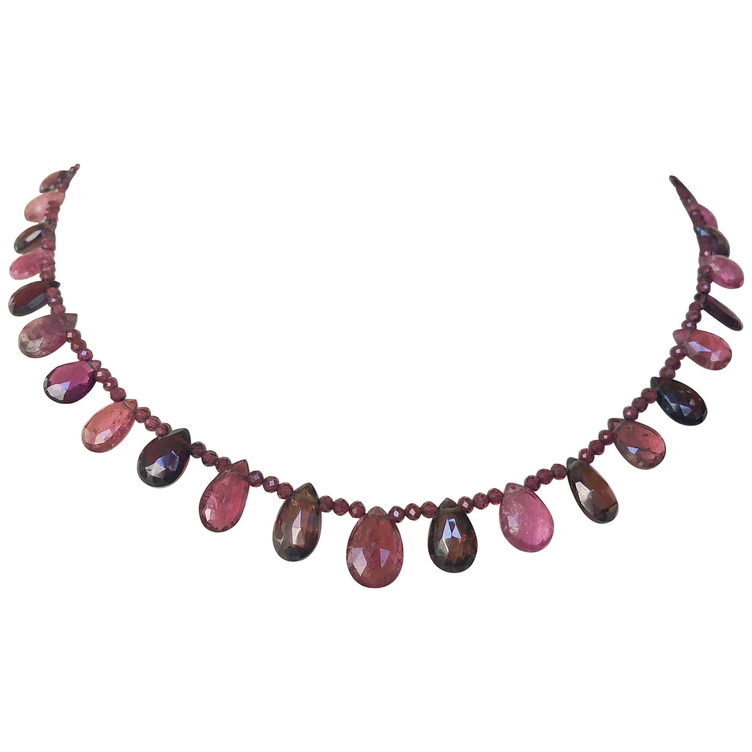 Marina J. Granat und mehrfarbiger rosa Turmalin Halskette mit Silberverschluss im Angebot
