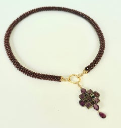 Marina J. Garnet Woven Rope Necklace with Removable Amethyst Centerpiece
