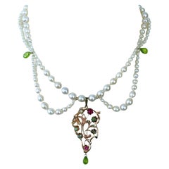 Marina J. Gold & Semi Precious Centerpiece Pearl Draped Necklace