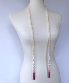 Marina J. Graduate Pearl Sautoir with Pink Sapphire Tassels and 14k Yellow Gold