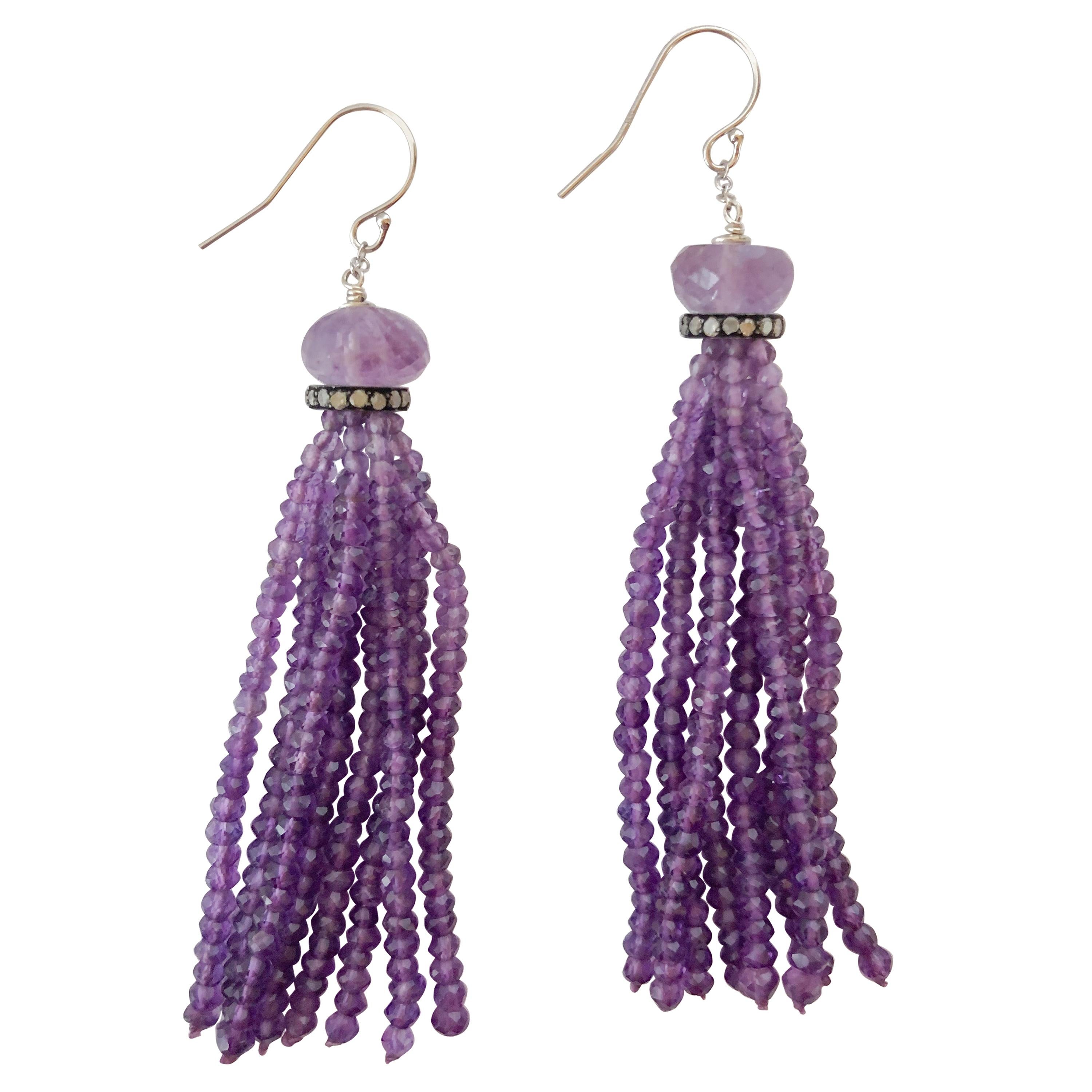 Marina J. Graduated Amethyst Tassel Earrings with 14 Karat White Gold Fish Hooks For Sale