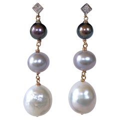 Marina J. Graduated Diamond, 14k and Pearl Ombre Earrings