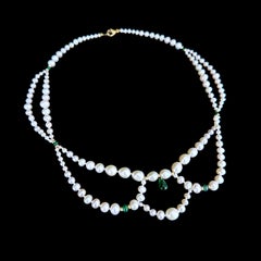 Marina J. Graduated & Draped Pearl & Emerald Necklace with 14K Yellow Gold