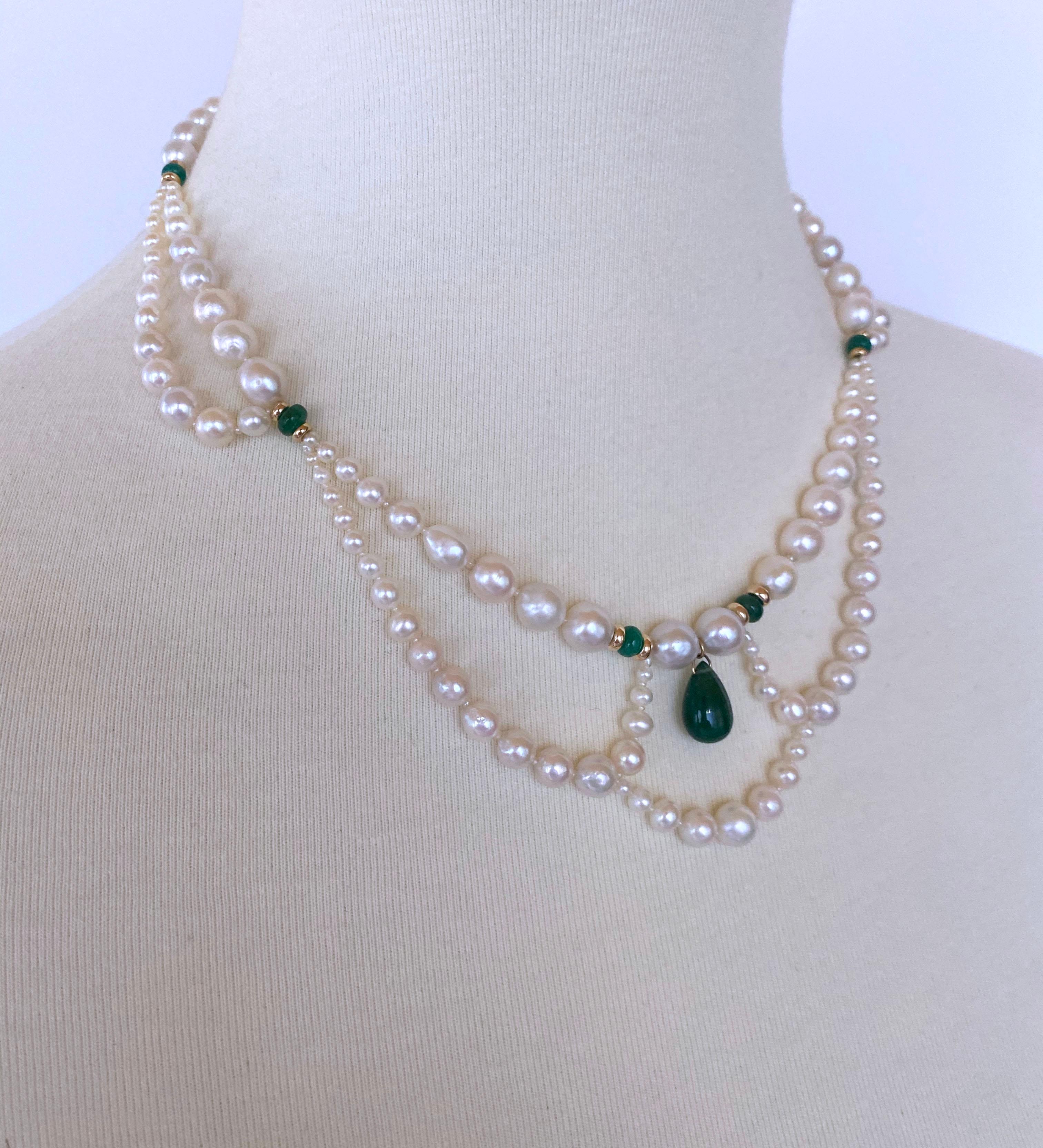 Marina J. Abgestufte und drapierte Perle, Smaragd-Halskette mit 14K Gelbgold Damen