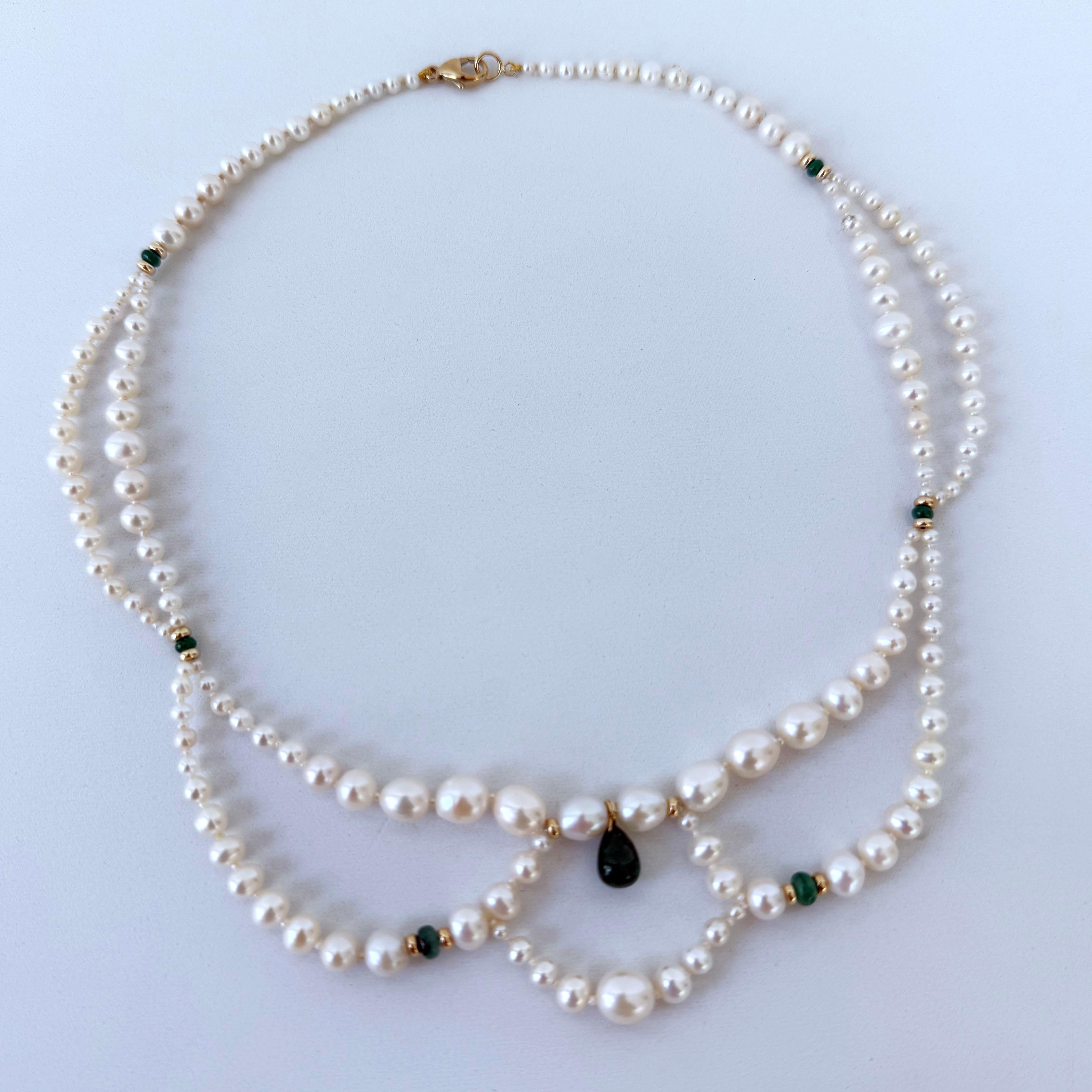 Marina J. Gestufte und drapierte Perlen- und Smaragd-Halskette mit 14K Gelbgold im Angebot 1