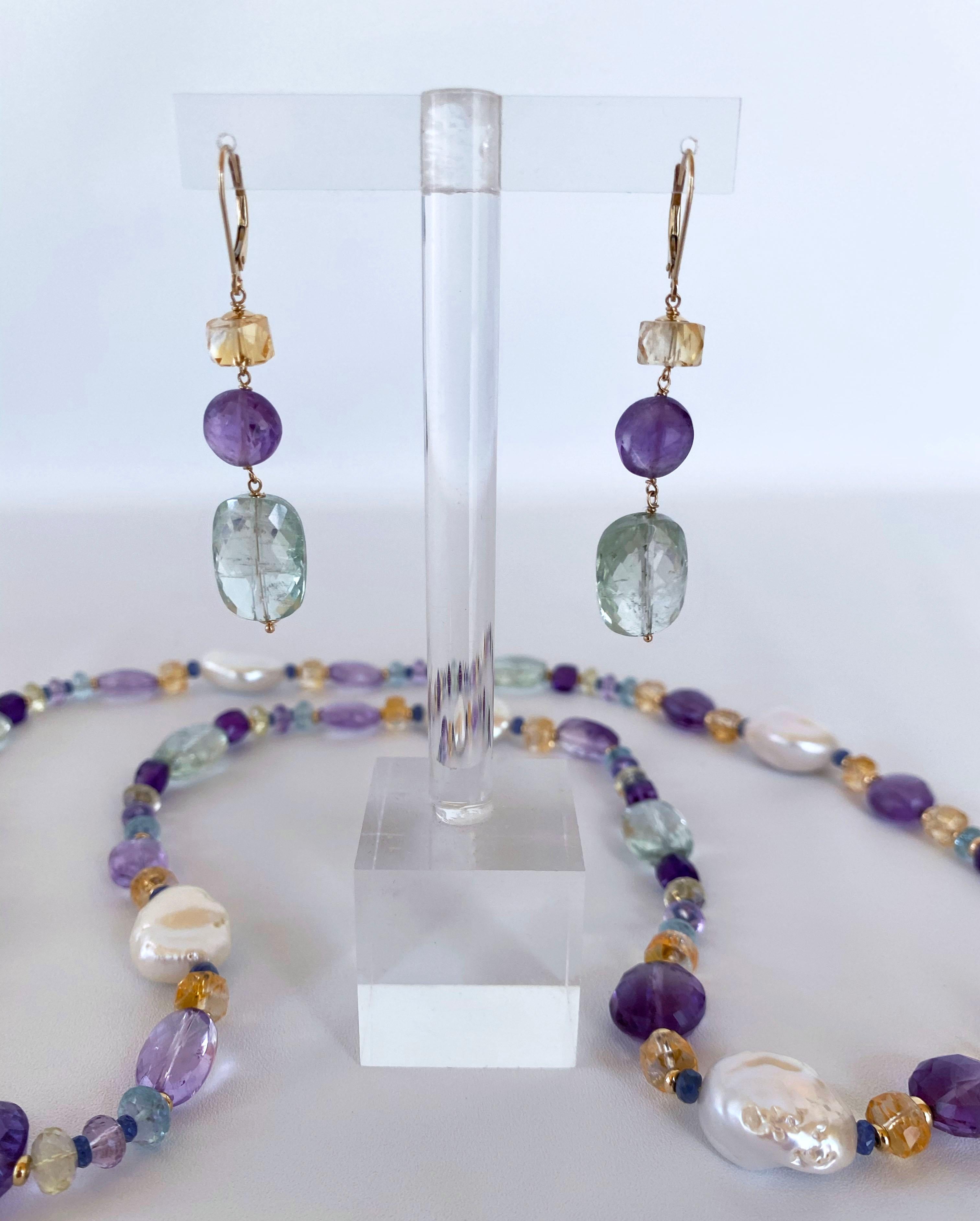 Marina J. Graduated Multi Gem Citrine & Amethyst Earrings with 14K Yellow Gold In New Condition In Los Angeles, CA