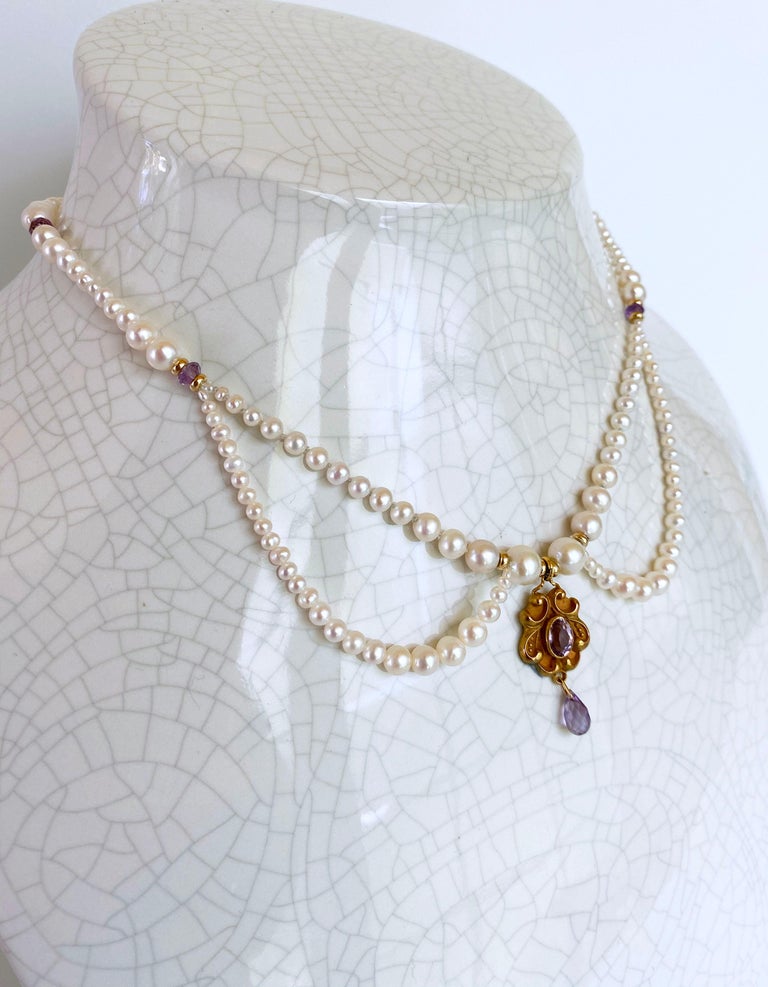 Marina J Graduated Pearl and Amethyst Necklace with 14 K Gold and ...