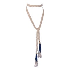Marina J. Graduated Pearl & Blue Sapphire Sautoir with 14k Yellow Gold