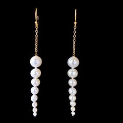 Boucles d'oreilles pendantes en perles ciselées « Marina J. » en or jaune 14 carats