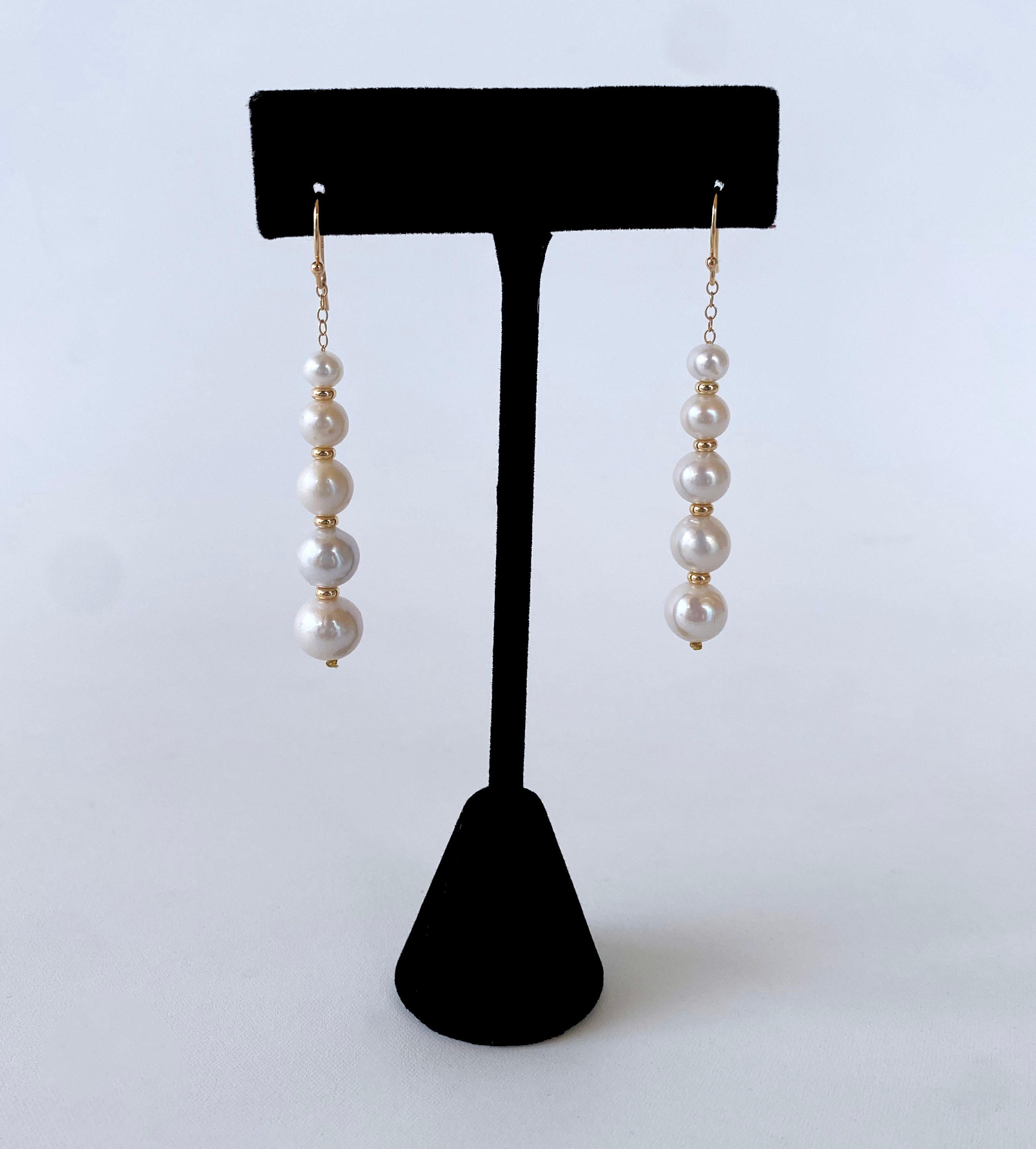 Bead Marina J. Graduated Pearl Dangle Earrings with Solid 14k Yellow Gold Hooks For Sale