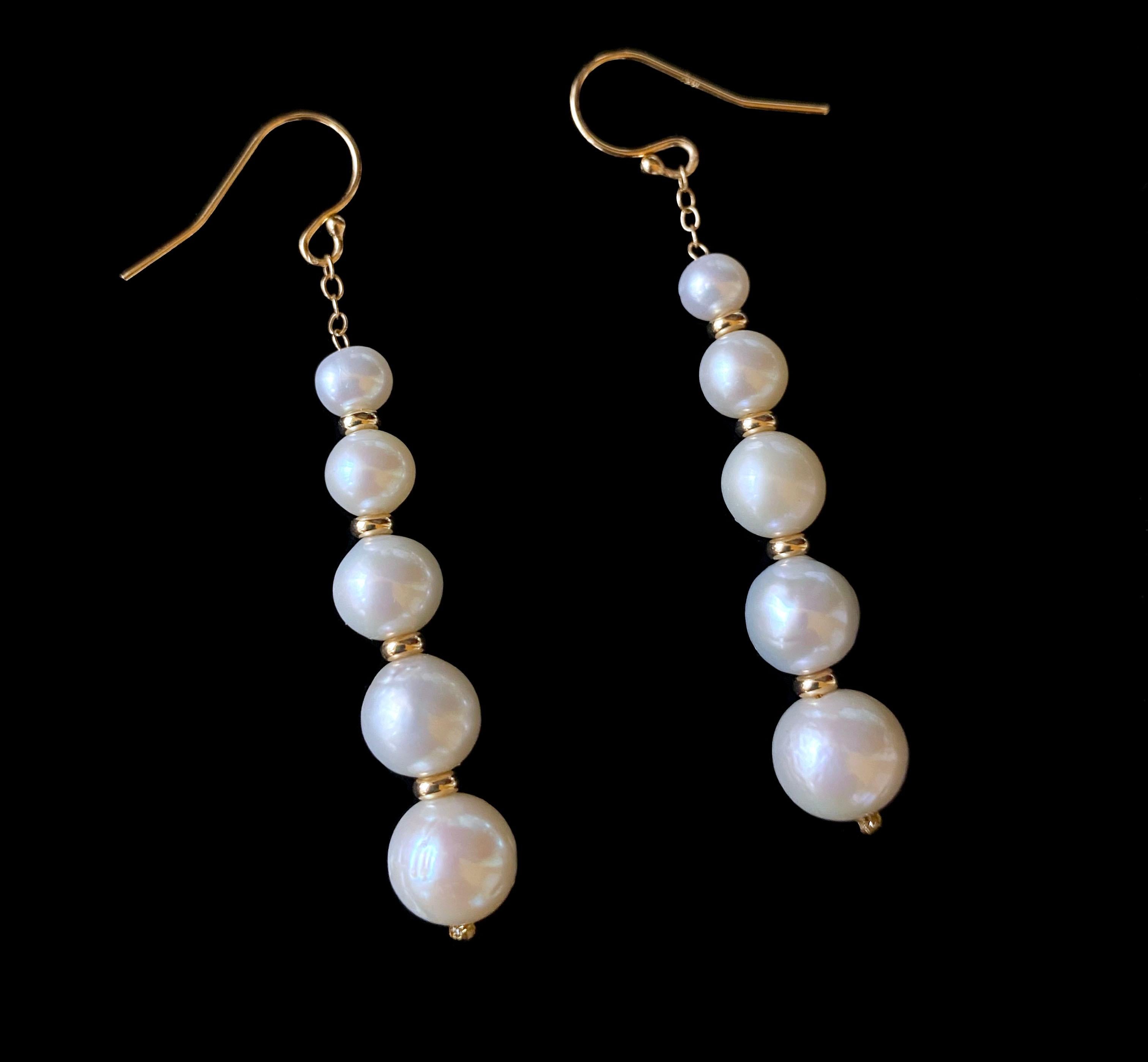 Women's Marina J. Graduated Pearl Dangle Earrings with Solid 14k Yellow Gold Hooks For Sale