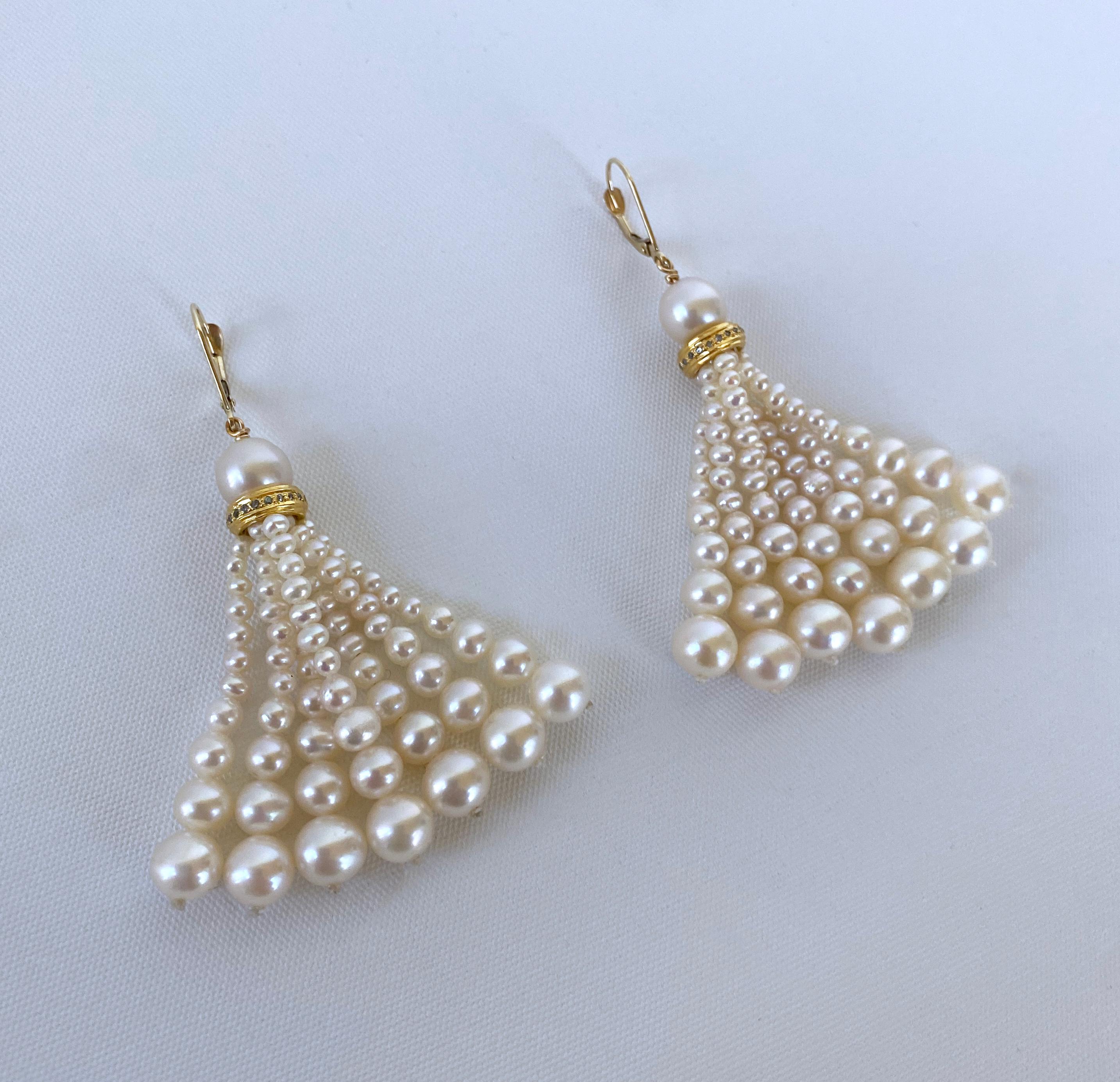 Marina J. Graduated Pearl Earrings with Diamonds & 14k Yellow Gold In New Condition In Los Angeles, CA