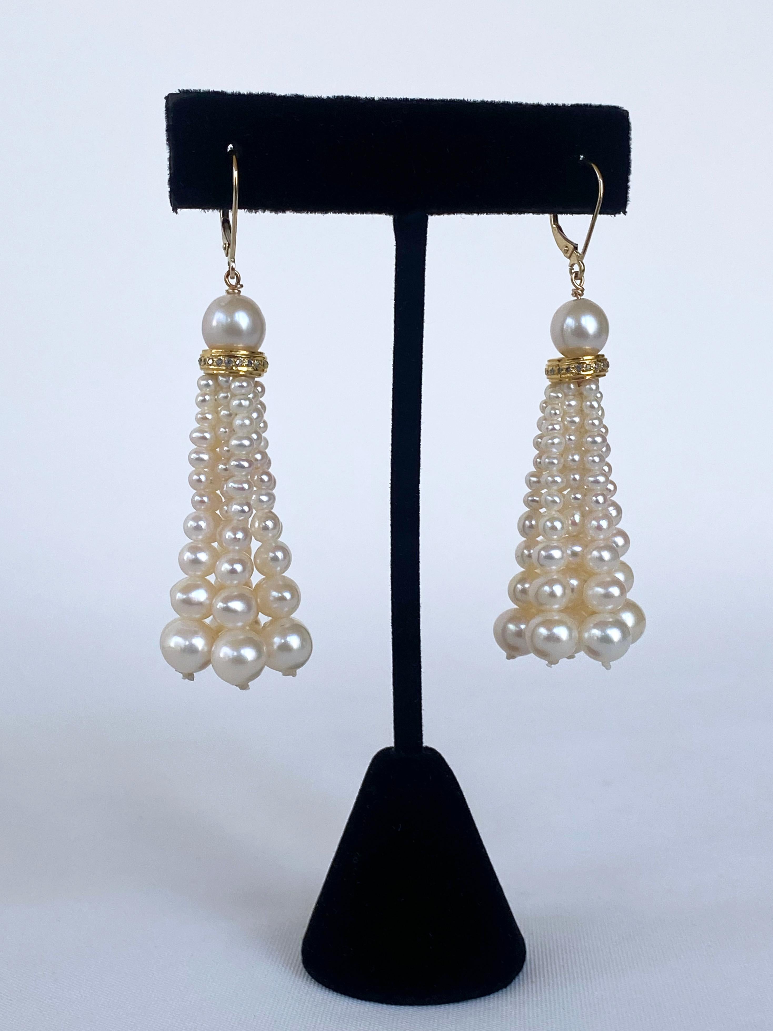 Marina J. Graduated Pearl Earrings with Diamonds & 14k Yellow Gold 1