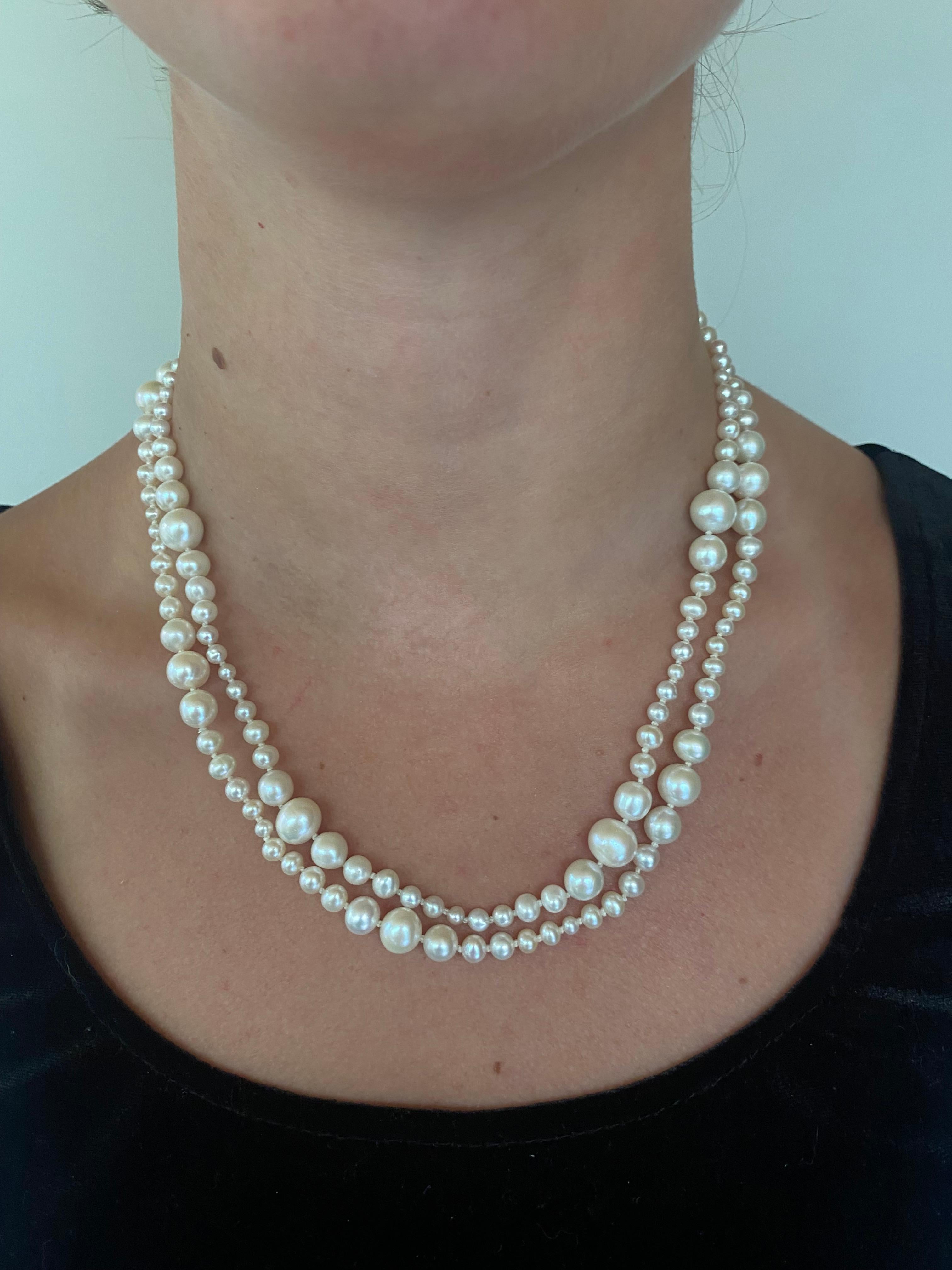 Artisan Marina J. Graduated Pearl Necklace with 14k White Gold Clasp For Sale