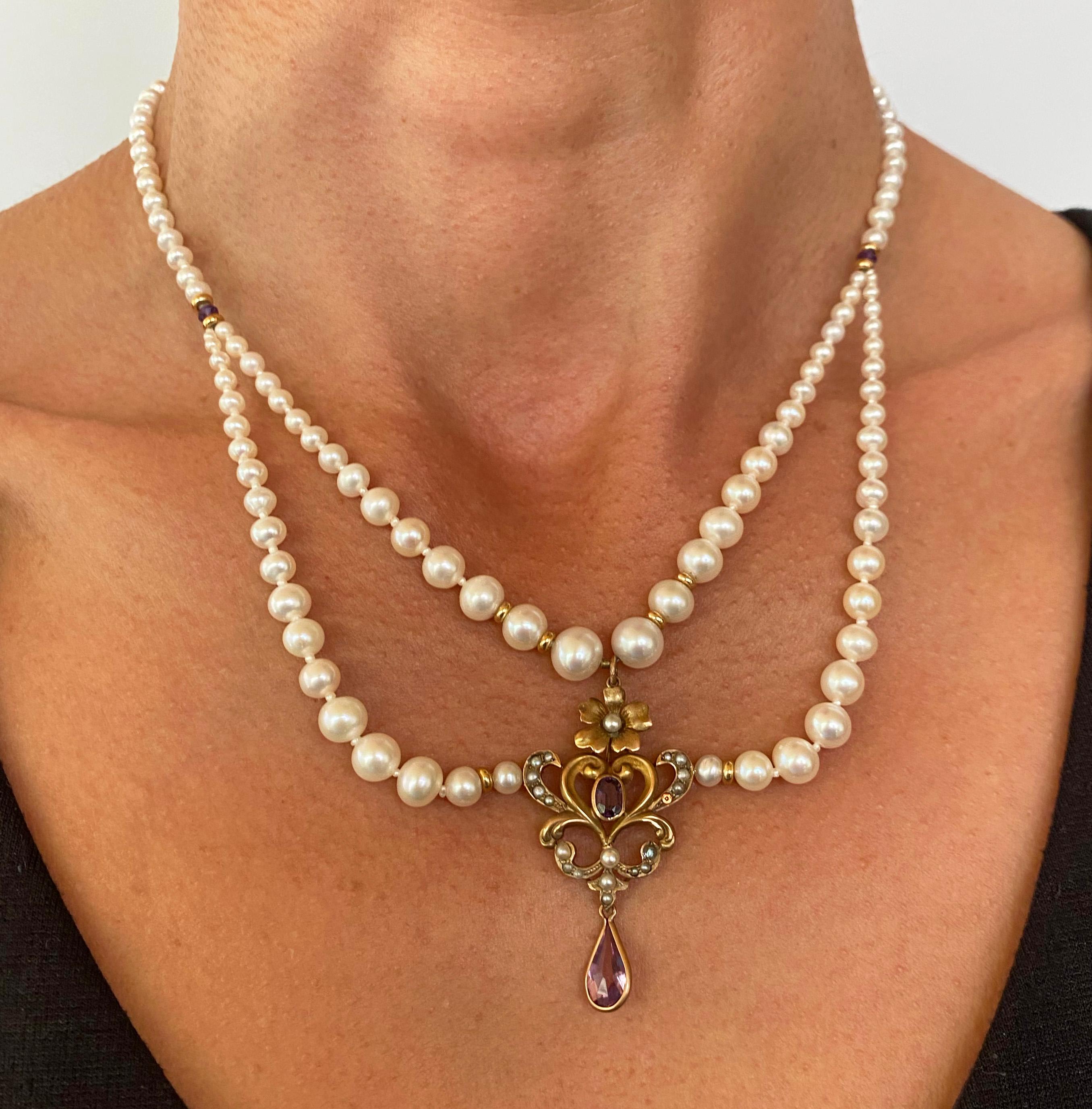 vintage gold pearl necklace