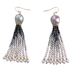 Marina J. Graduated Pearl Ombre Tassel Earrings with Diamonds & Solid 14k Gold