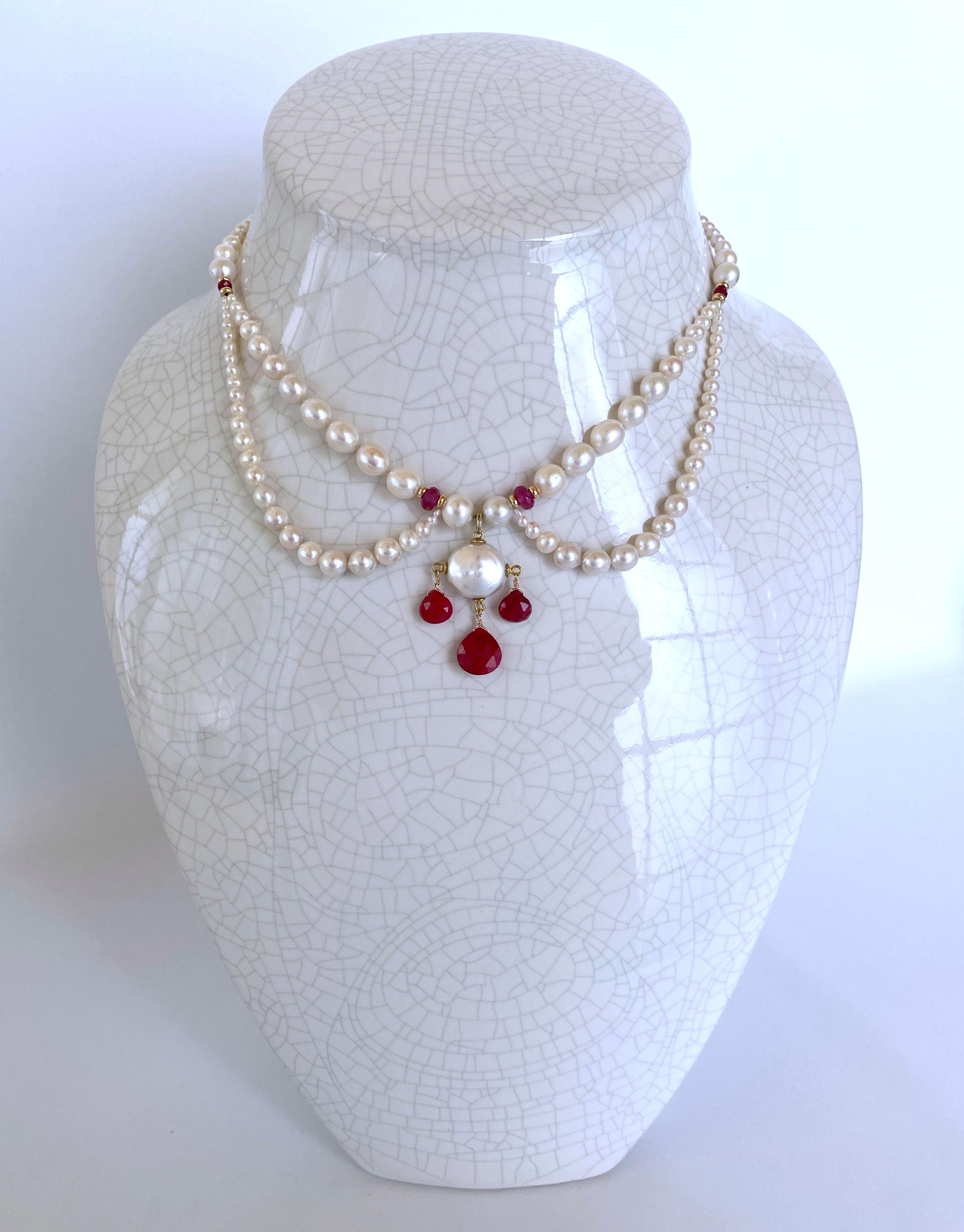 Marina J., Chandelier-Halskette, abgestufte Perle, Rubin und 14K Gelbgold 1