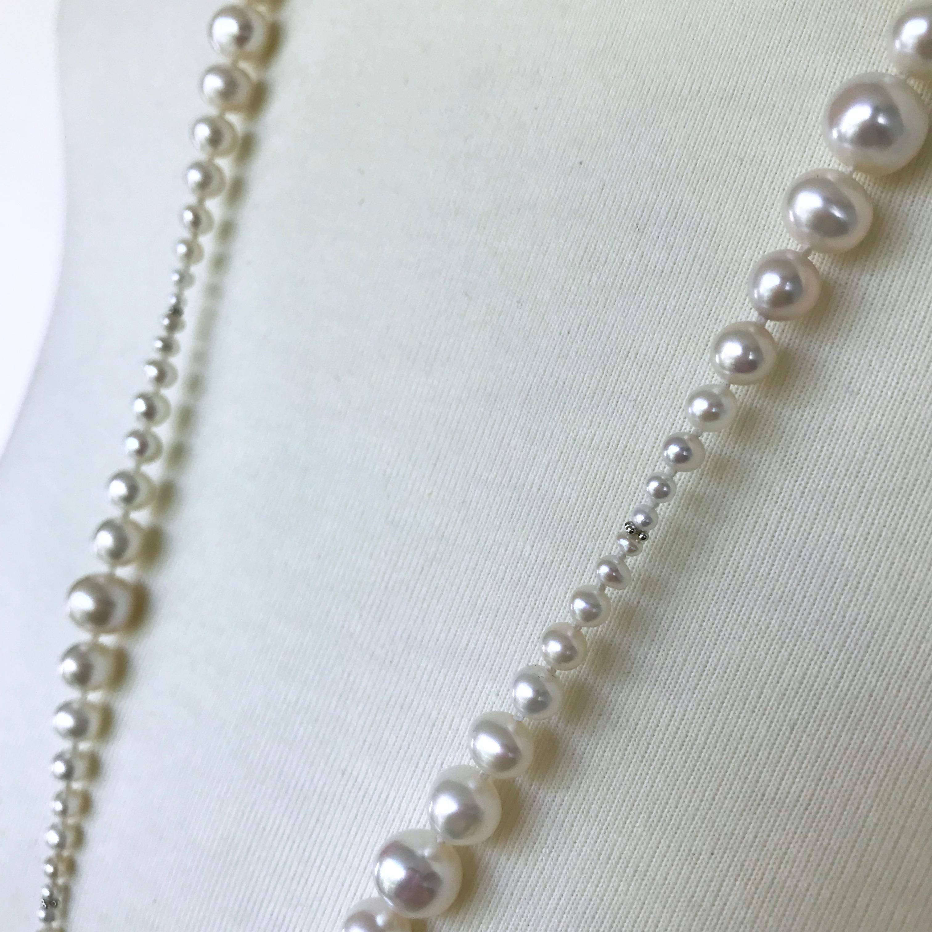 Marina J. Graduated Pearl Sautoir with White Gold & Silver Roundel with Diamonds In New Condition In Los Angeles, CA