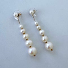 Marina J. Graduated Pearl Studded Dangle Earrings with Solid 14k Yellow Gold