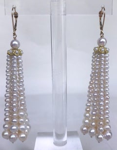 Marina J Graduated Pearl Tassel Earrings with 14 K Yellow Gold cups and ear wire