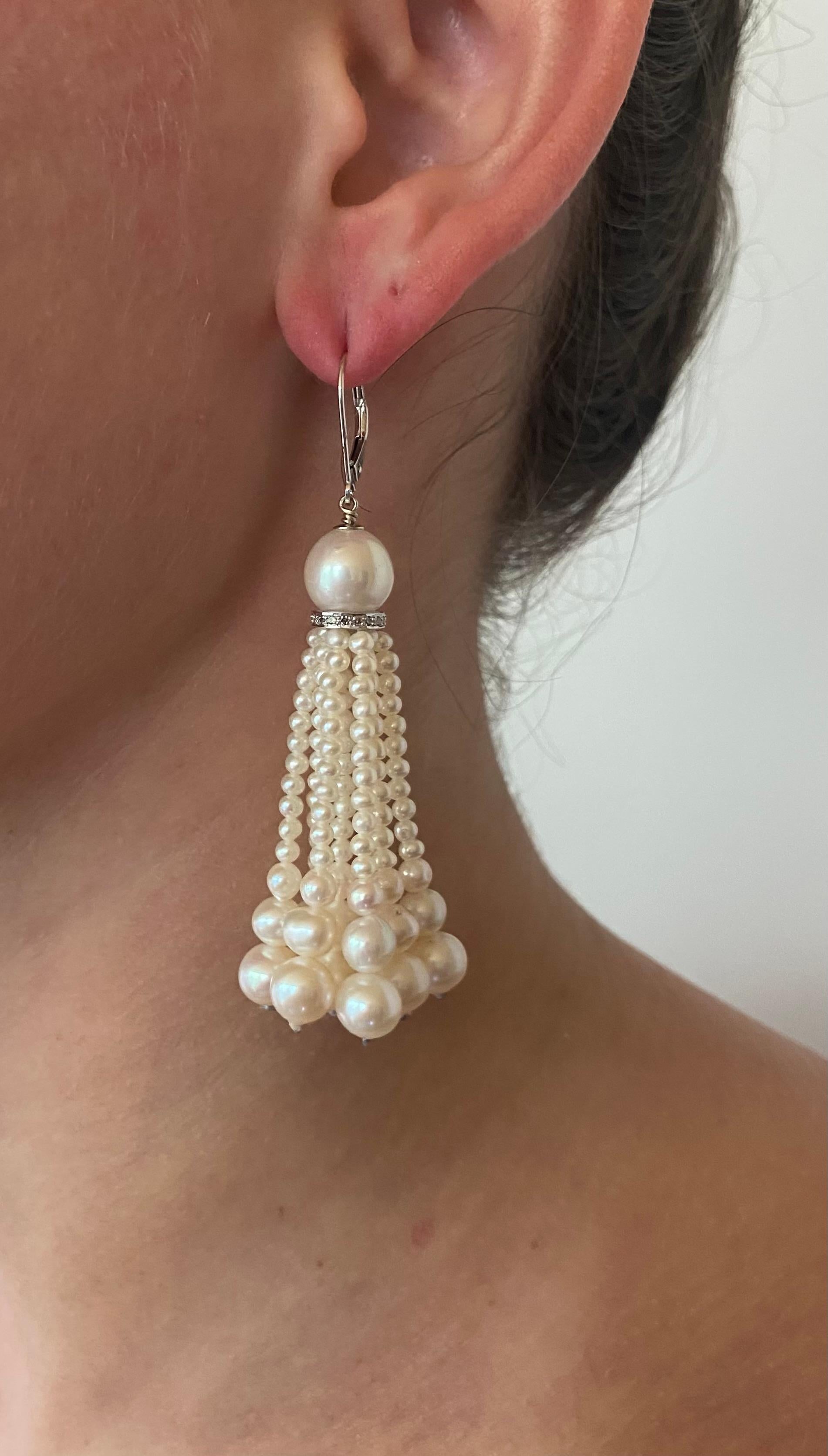 Marina J. Boucles d'oreilles à pampilles graduées en or blanc 14 carats incrustées de diamants Neuf - En vente à Los Angeles, CA
