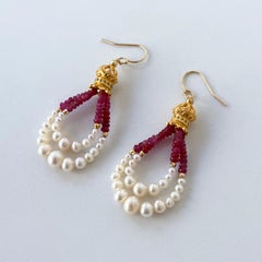 Marina J. Graduated Ruby, Pearl & 18kYellow Gold Plated Dangle Earrings