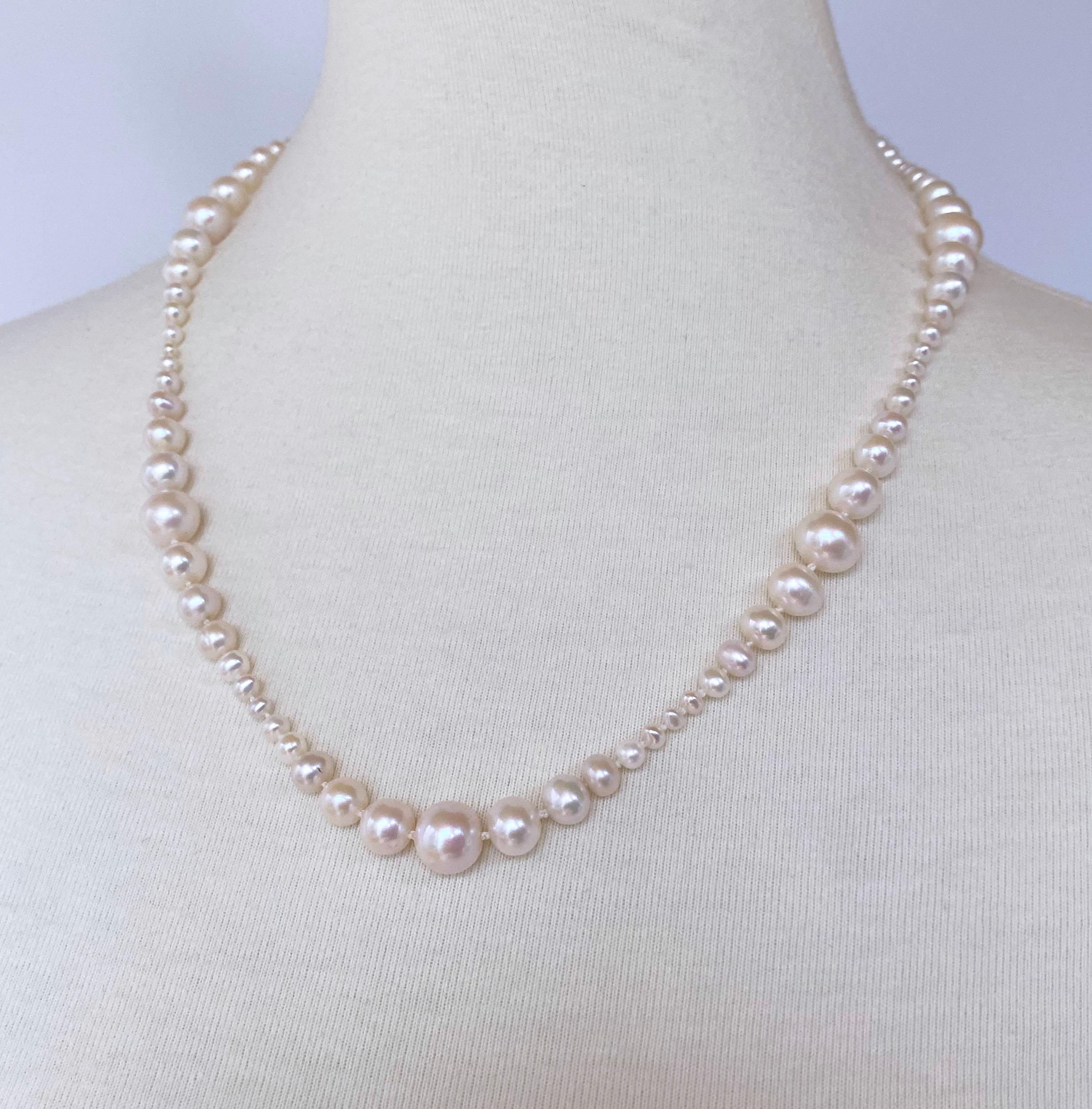 Artist Marina J. Graduated White Pearl Necklace with 14 Karat Yellow Gold Clasp 