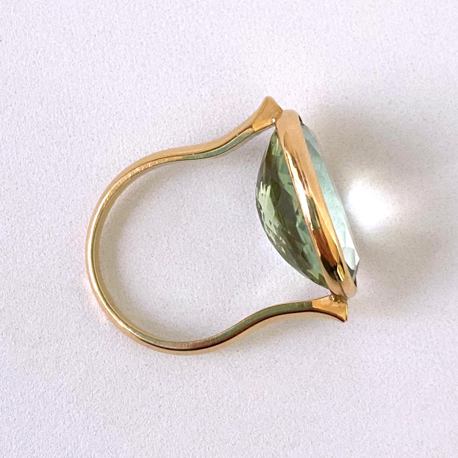 Artisan Marina J. Green Amethyst & Solid 14k Yellow Gold Ring For Sale