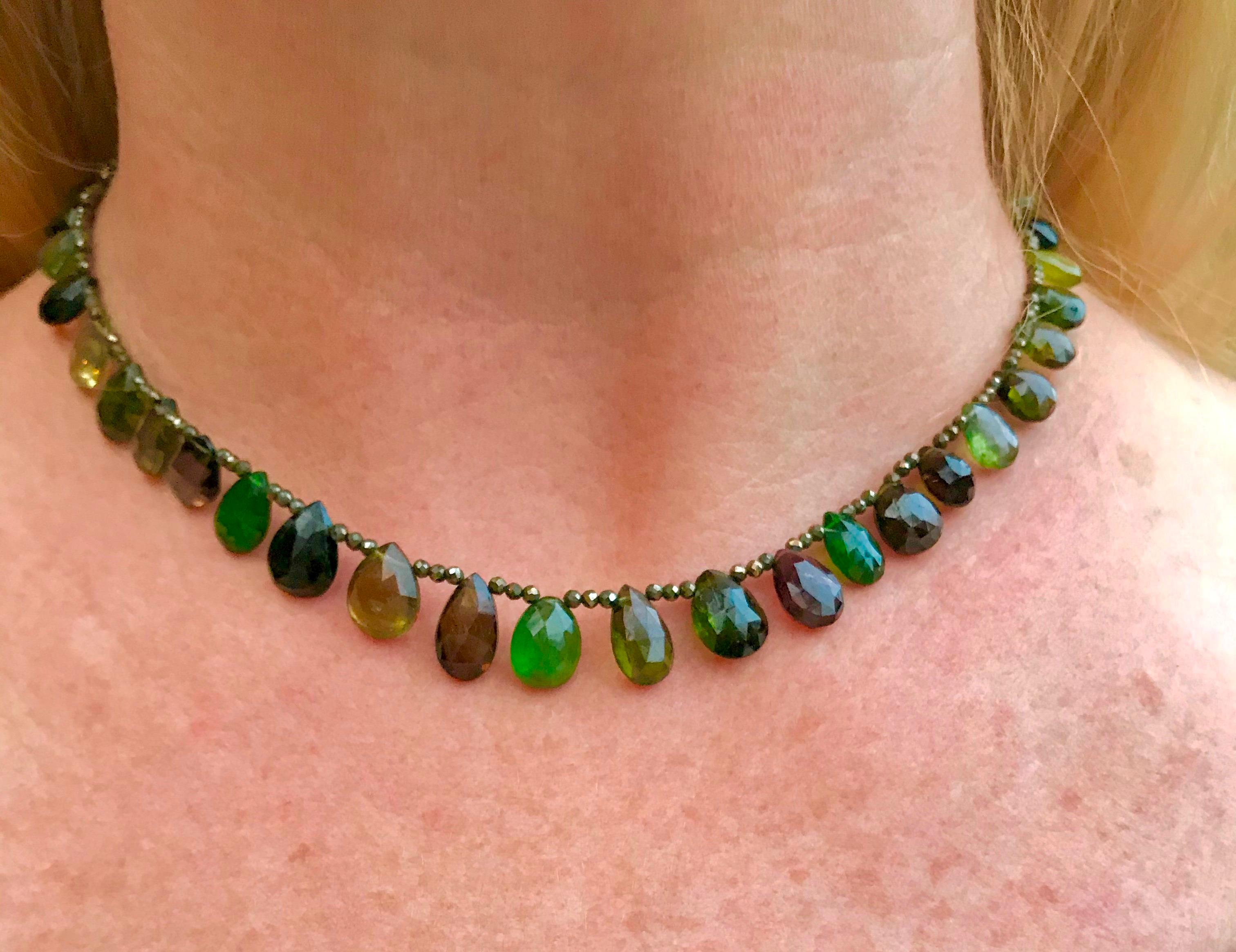 Artisan Marina J. Green Tourmaline Necklace with Iridescent Spinel and Silver Clasp