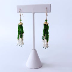 Marina J. Green Tsavorite, Pearl & Solid 14k Yellow Gold Tassel Earrings