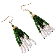 Marina J. Greene & Greene, Perle e Orecchini con nappe in oro giallo massiccio 14k