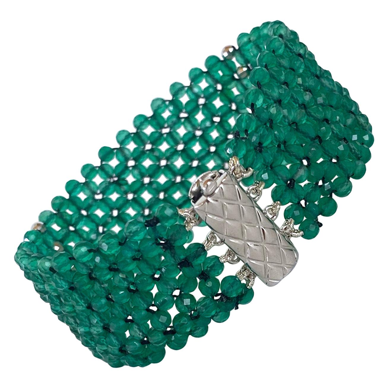 Marina J. Hand Woven Green Onyx beads Bracelet with Rhodium Plated  Silver clasp