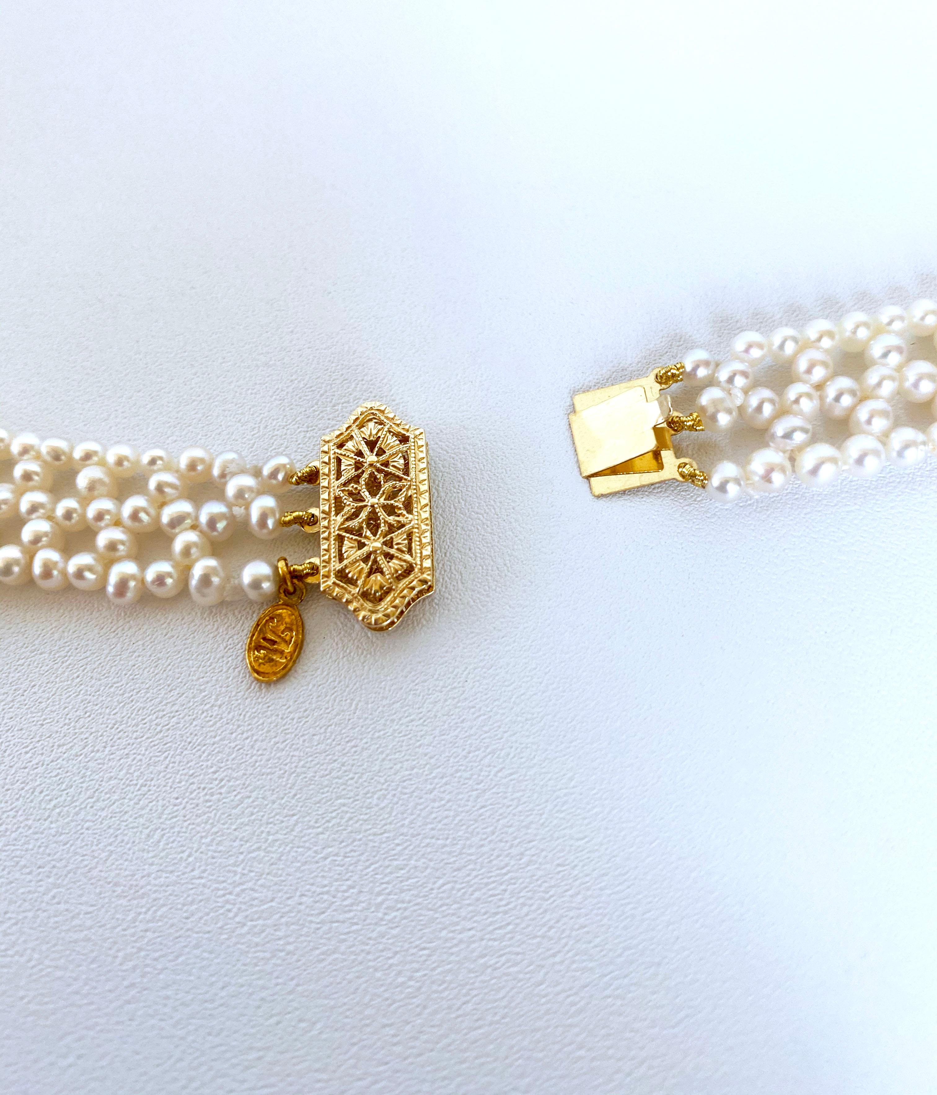 Marina J., collier tissé à la main de nombreux bijoux et perles avec or jaune 14 carats Pour femmes en vente