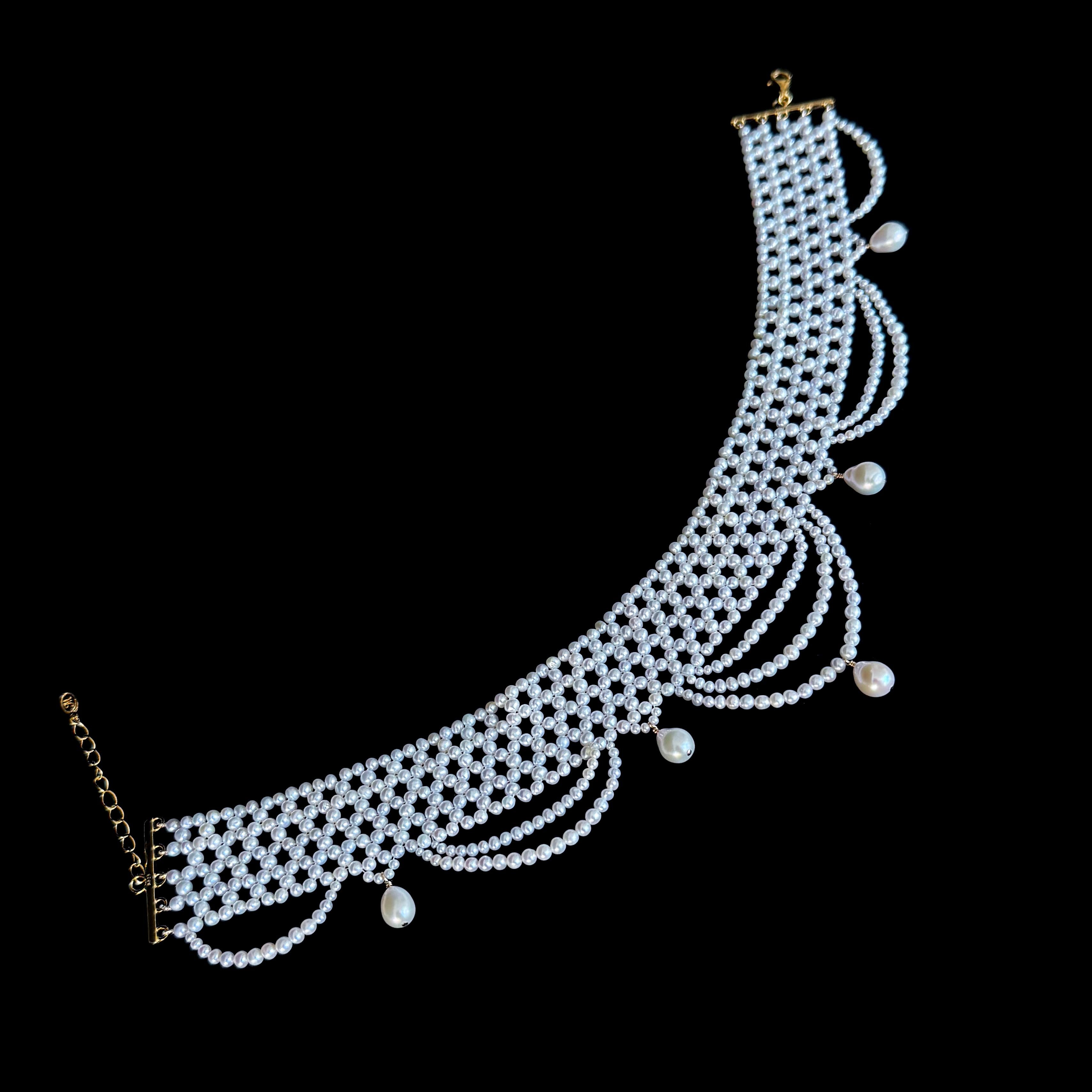 Marina J Intricate Draped Seed Pearl Woven Choker with Sliding Clasp In condizioni Nuovo in vendita a Los Angeles, CA