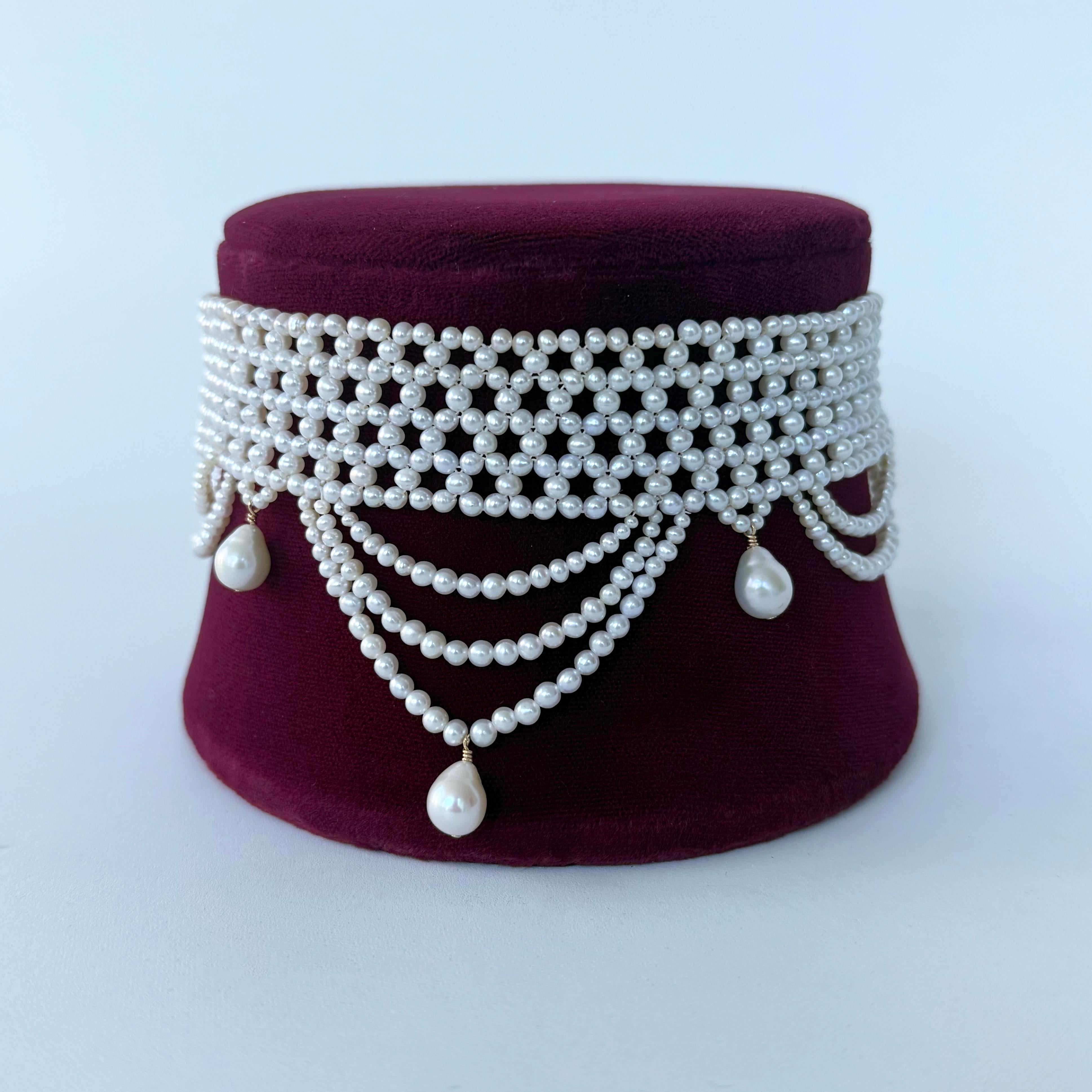 Donna Marina J Intricate Draped Seed Pearl Woven Choker with Sliding Clasp in vendita