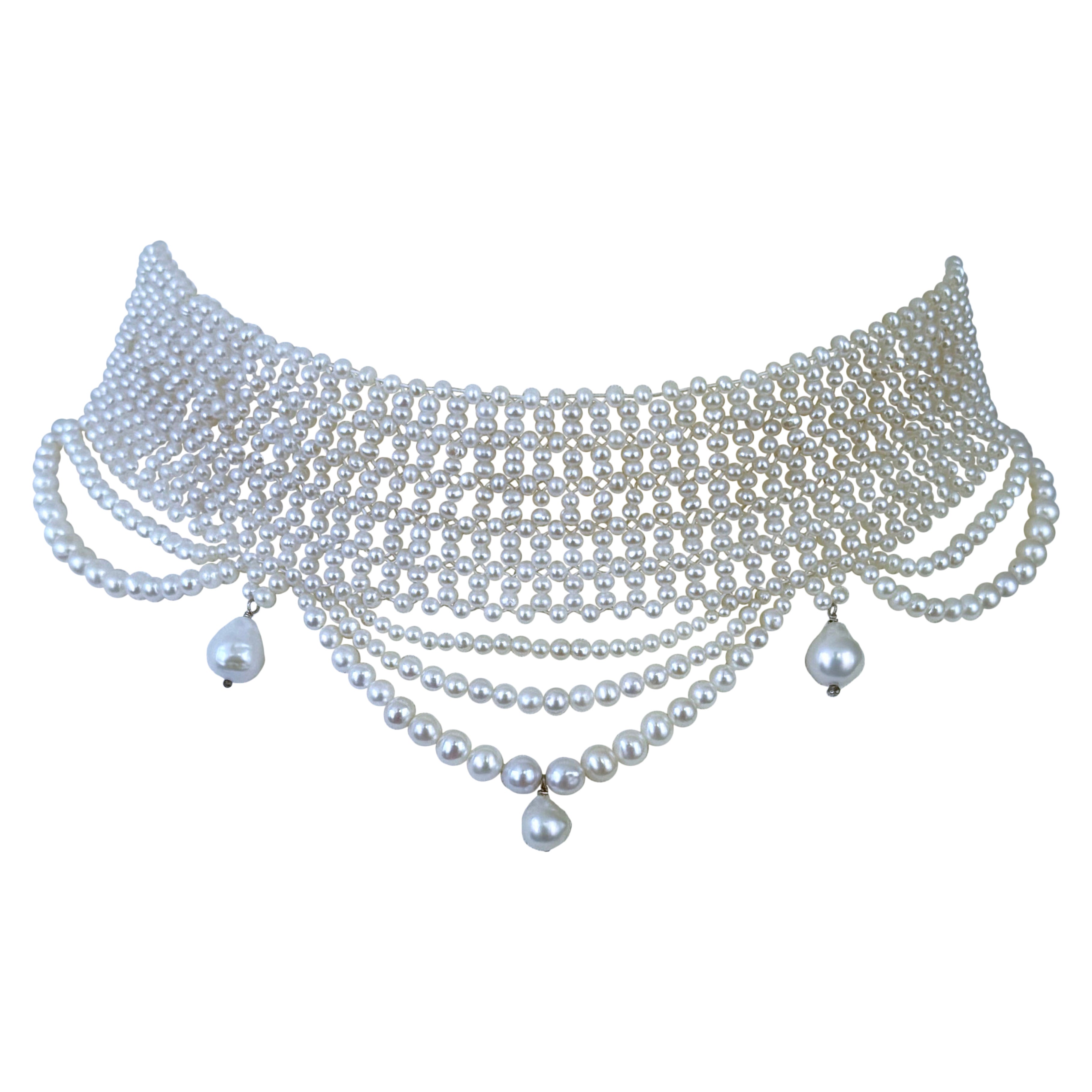 Marina J Intricate Draped Seed Pearl Woven Choker with Sliding Clasp